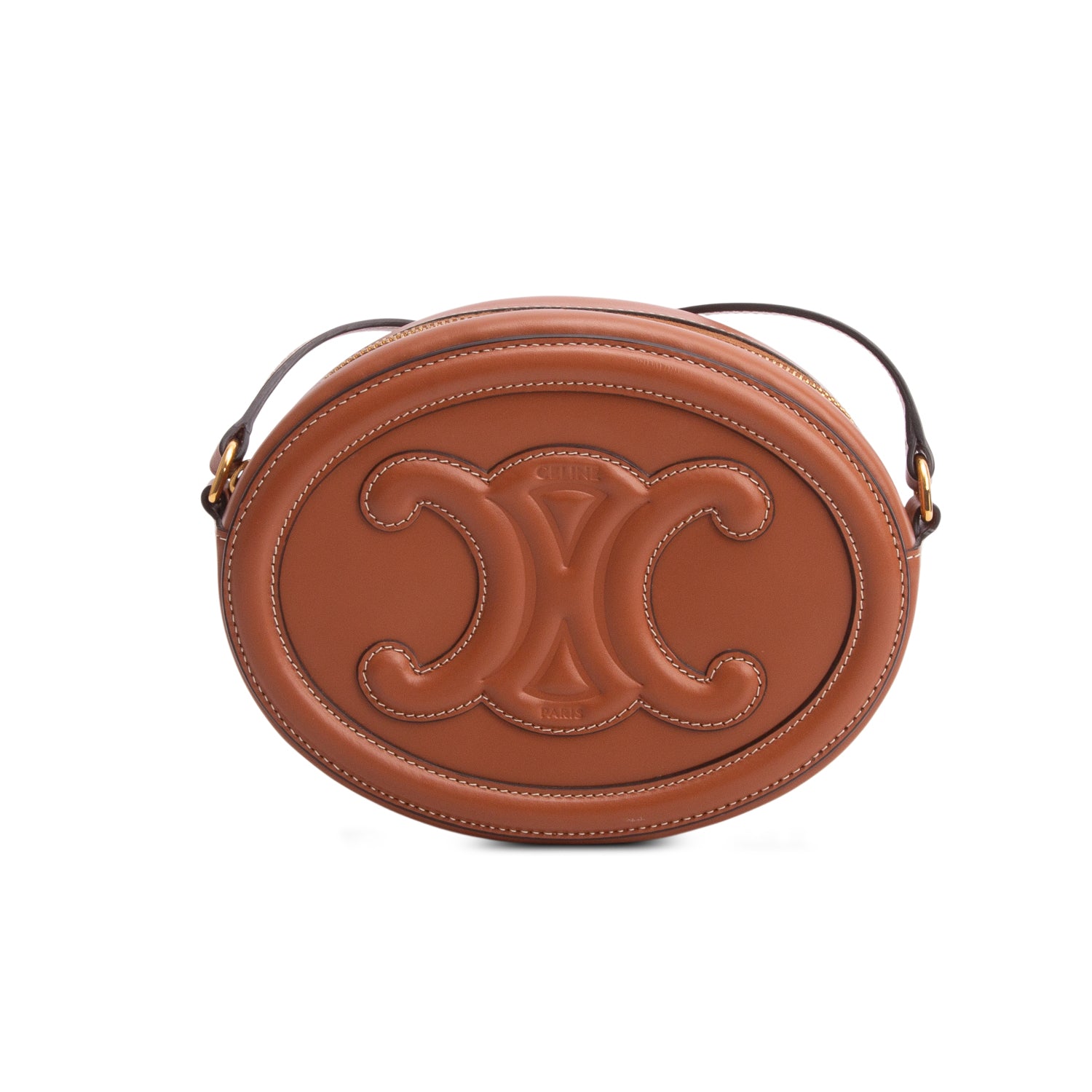 Celine 2022 Brown Smooth Calfskin Triomphe Oval Crossbody