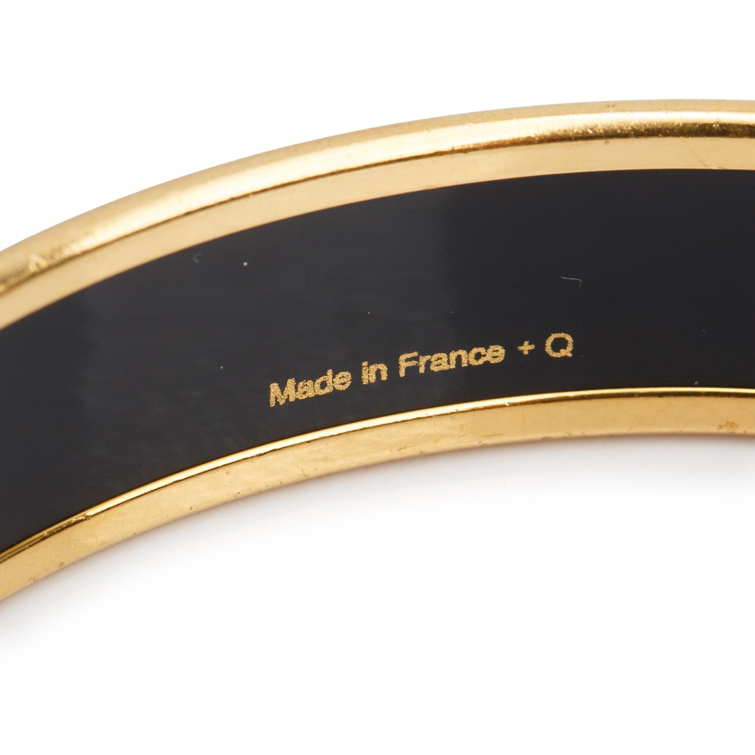 Hermes Gold-Plated Black 'Caleche' Enamel Narrow Bangle
