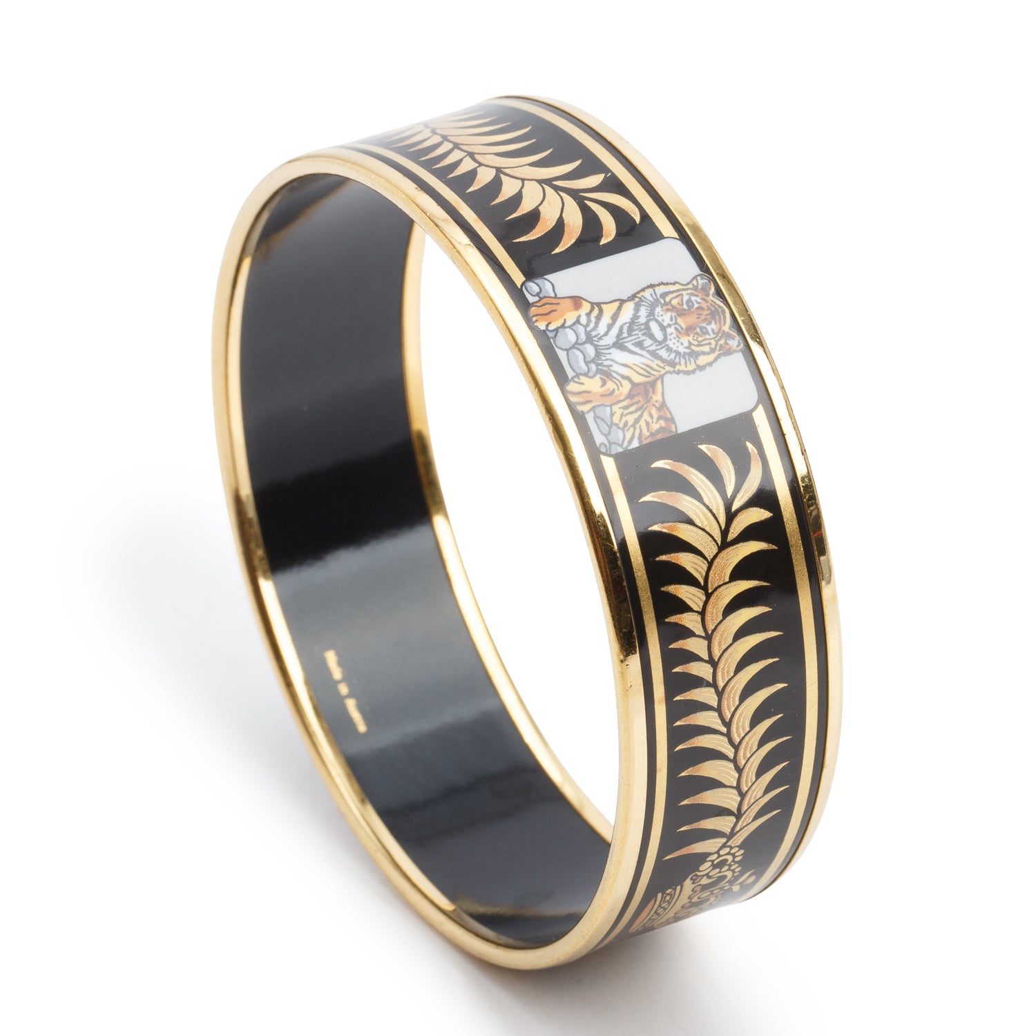 Hermes Gold-Plated Black/Gold 'Cloisonne Royal Tiger' Enamel Wide Bangle
