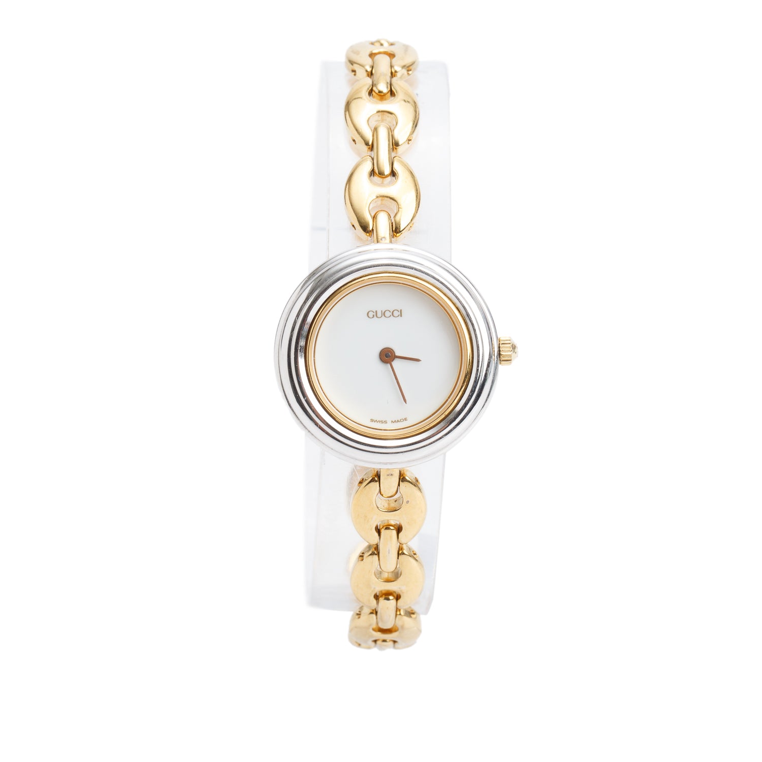 Gucci Gold Plated Stainless Steel 1100 Series 26 MM Watch White Dial w/ Box & 5 Multicolour Bezels