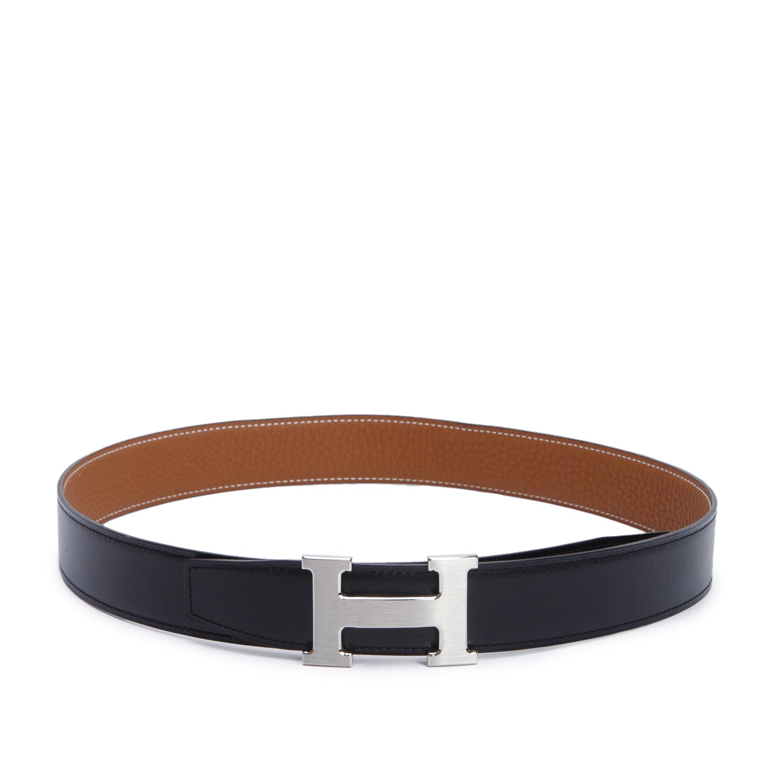 Hermes 2022 Noir/Gold Swift & Clemence Leather Reversible 32 MM Gold Plated H Belt Kit