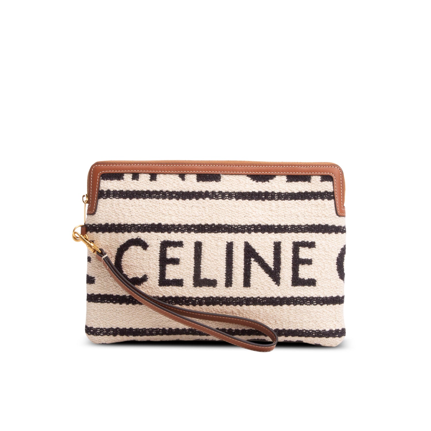 Celine 2022 Neutral All Over Textile Calfskin Striped Small Pouch