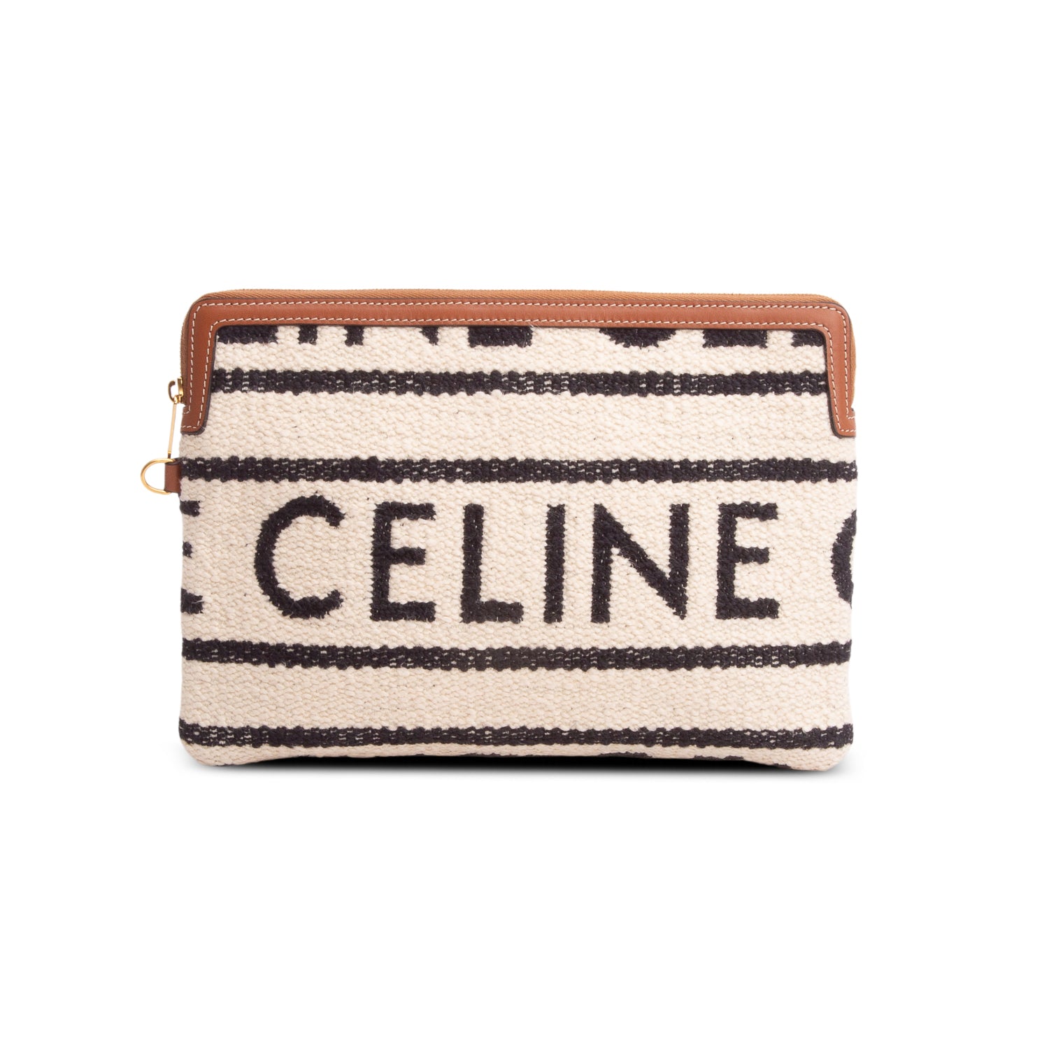 Celine 2022 Neutral All Over Textile Calfskin Striped Small Pouch