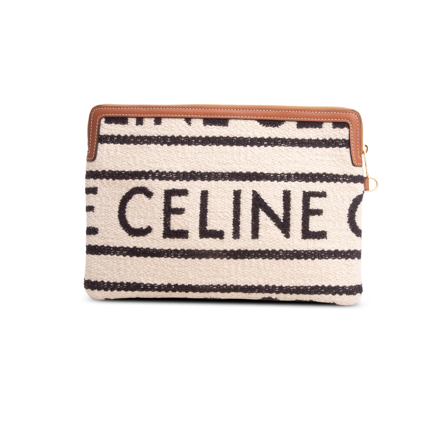 Celine 2022 Neutral All Over Textile Calfskin Striped Small Pouch