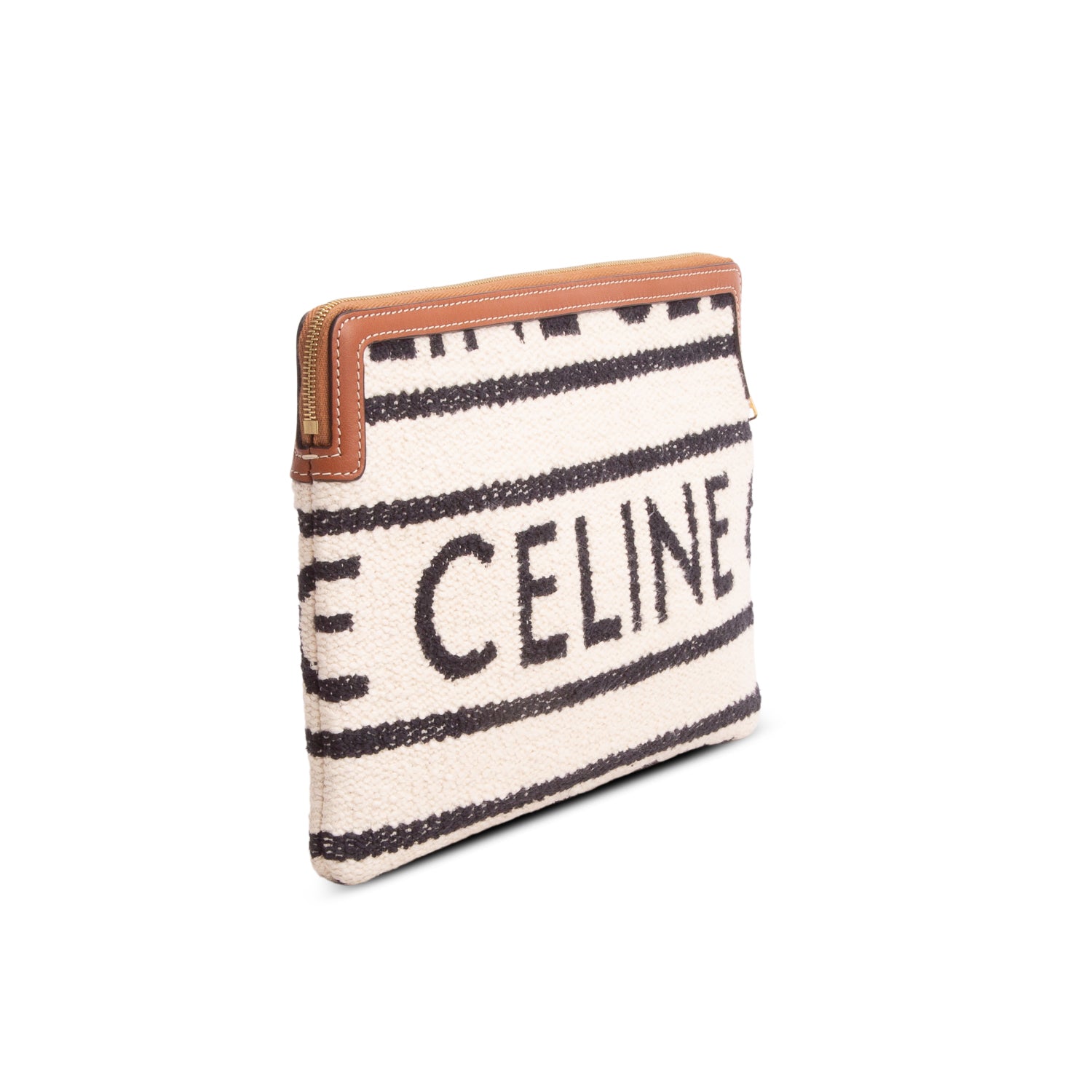 Celine 2022 Neutral All Over Textile Calfskin Striped Small Pouch