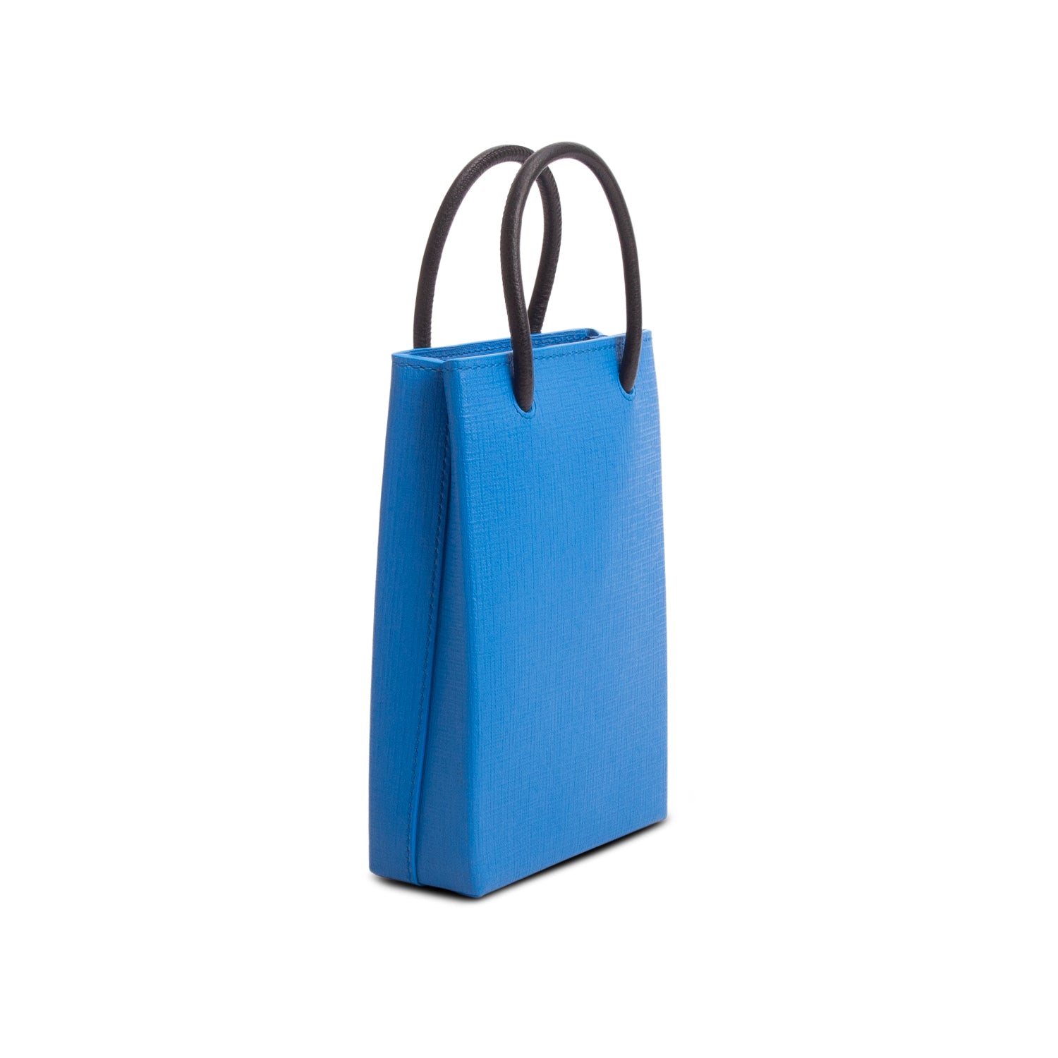 Balenciaga Blue Square Calfskin Logo Shopping Phone Holder Bag