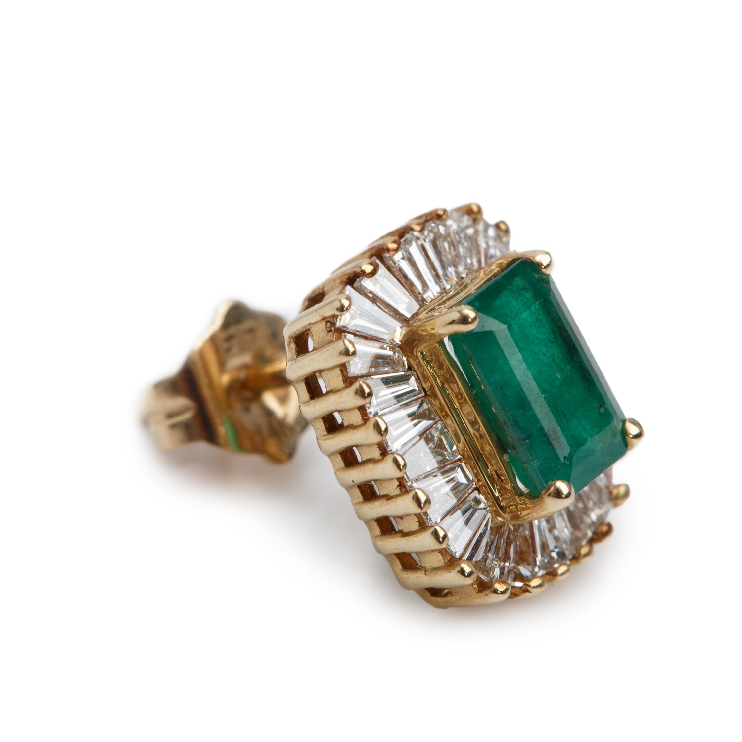 Effy 14k Yellow Gold Emerald & Diamond Stud Earrings w/ Box