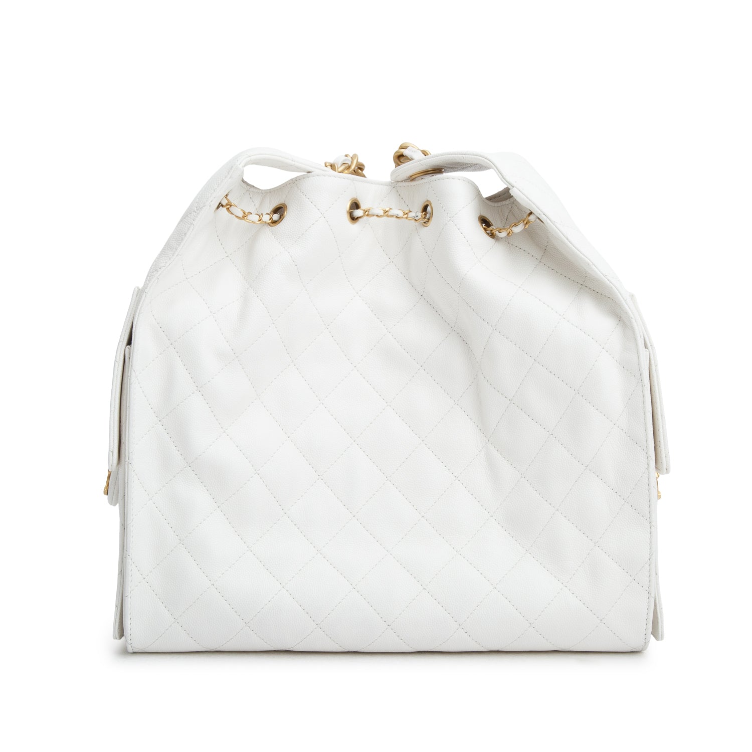 Chanel White Caviar Quilted Medium 25 Handbag w/ Box & Pouch