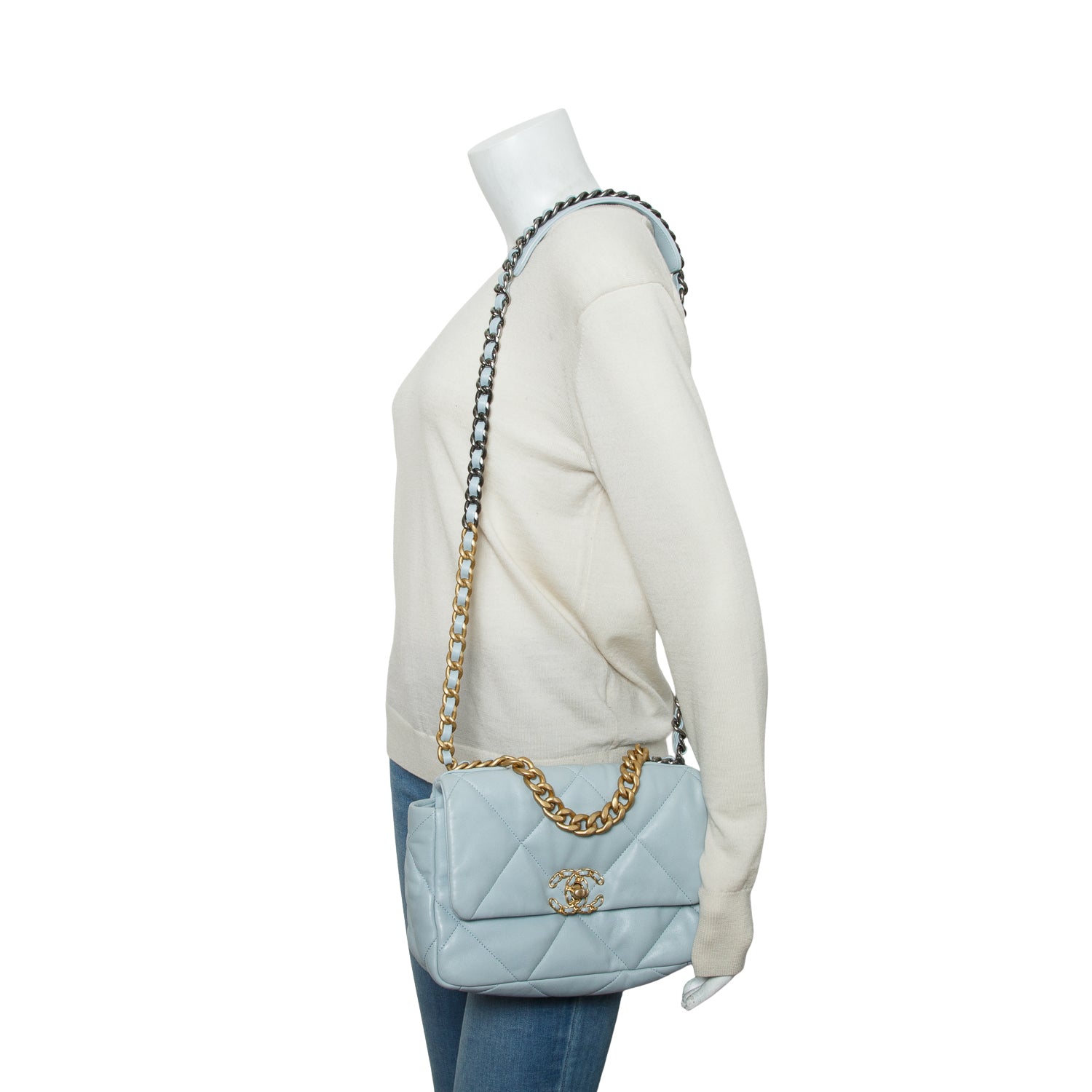 Chanel 2022 Blue Lambskin Leather Medium 19 Flap Bag w/ Box & Receipt