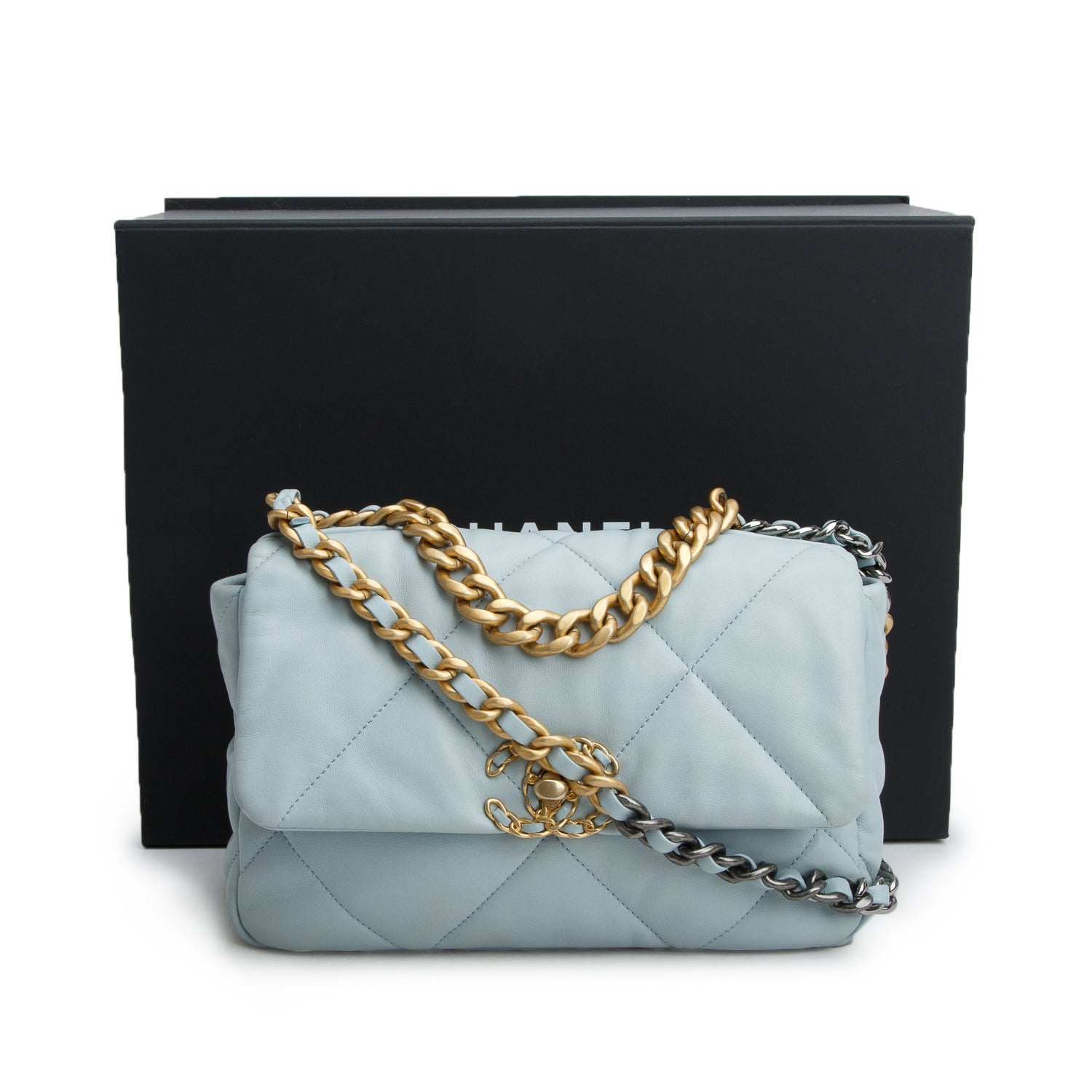 Chanel 2022 Blue Lambskin Leather Medium 19 Flap Bag w/ Box & Receipt