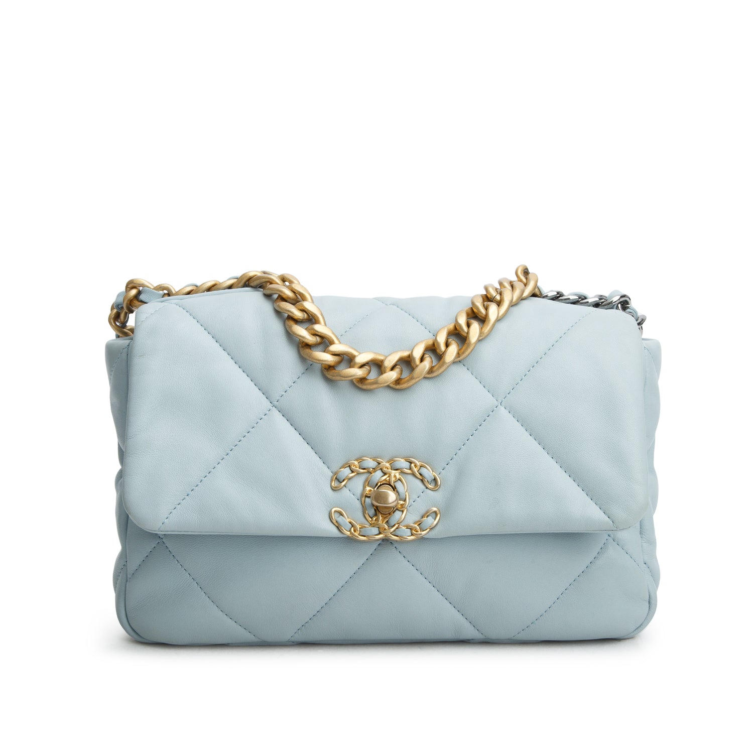 Chanel 2022 Blue Lambskin Leather Medium 19 Flap Bag w/ Box & Receipt