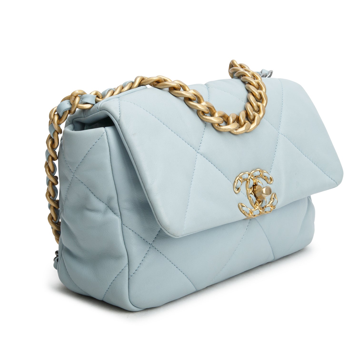Chanel 2022 Blue Lambskin Leather Medium 19 Flap Bag w/ Box & Receipt
