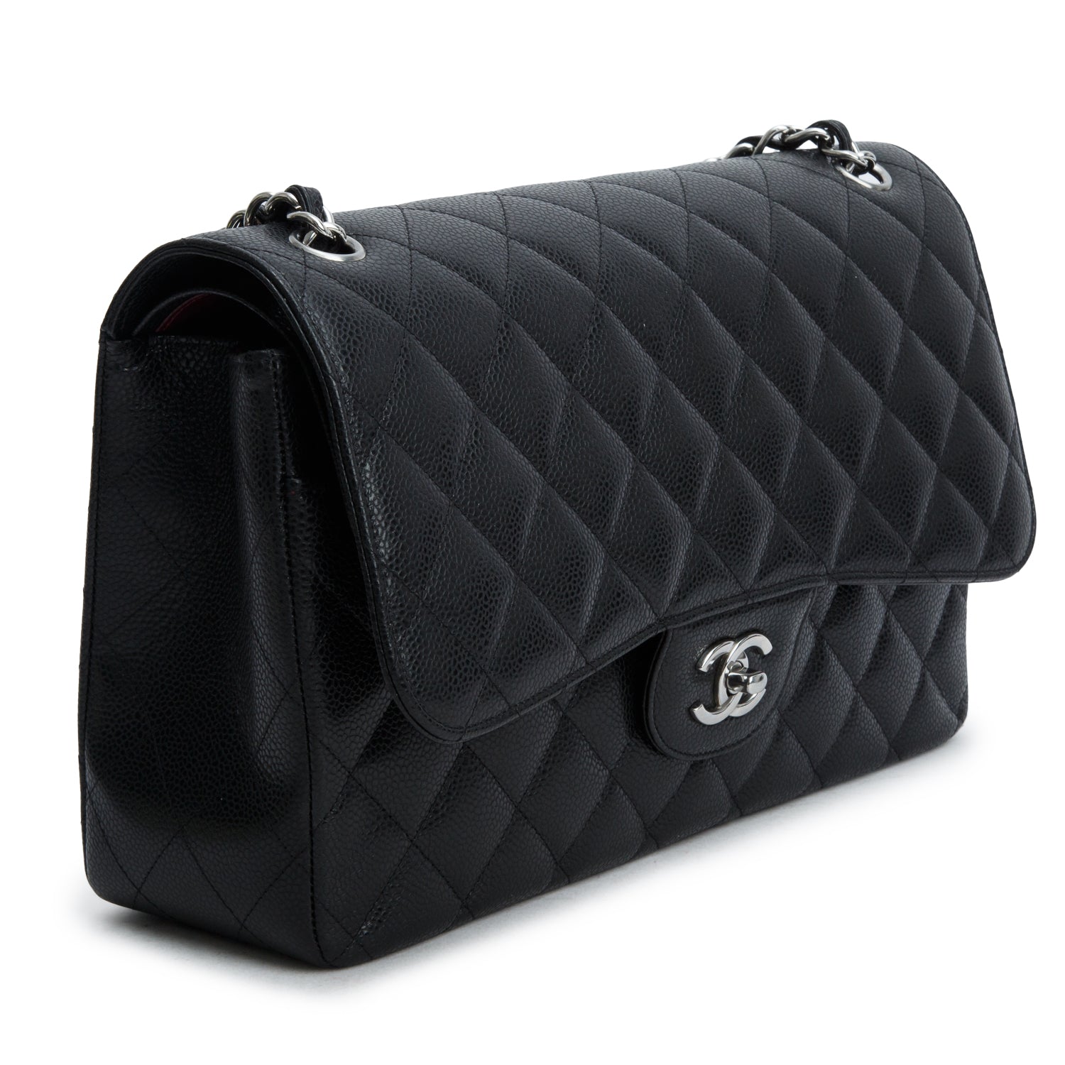 Chanel 2023 Black Caviar Quilted Leather Classic Jumbo Double Flap Bag w/ Box & Receipt