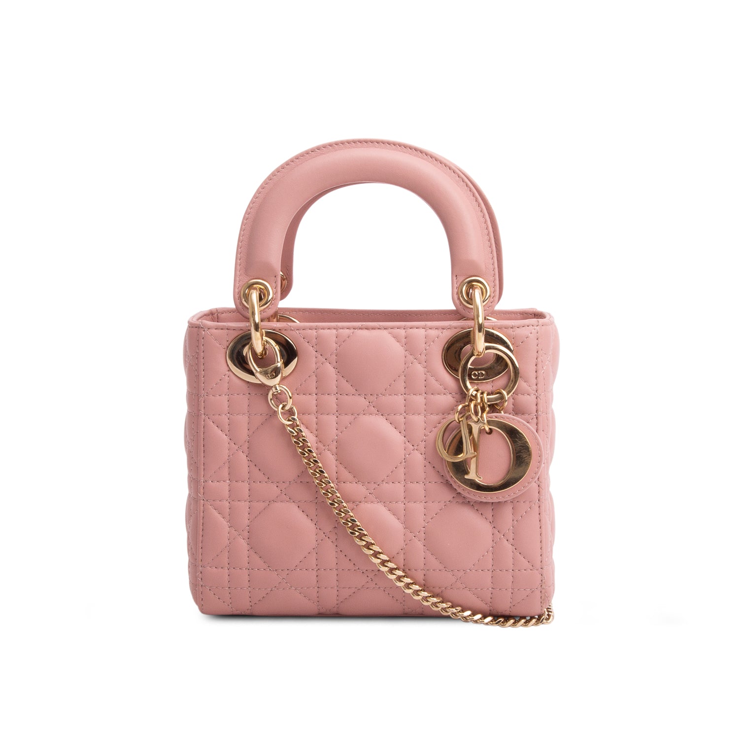 Christian Dior 2022 Pink Lambskin Cannage Mini Lady Dior Bag w/ Box, Authenticity Card & Strap