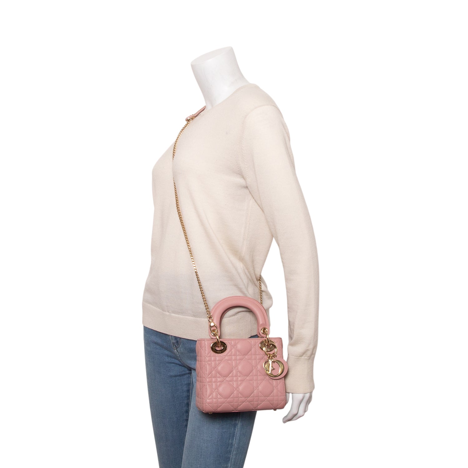 Christian Dior 2022 Pink Lambskin Cannage Mini Lady Dior Bag w/ Box, Authenticity Card & Strap