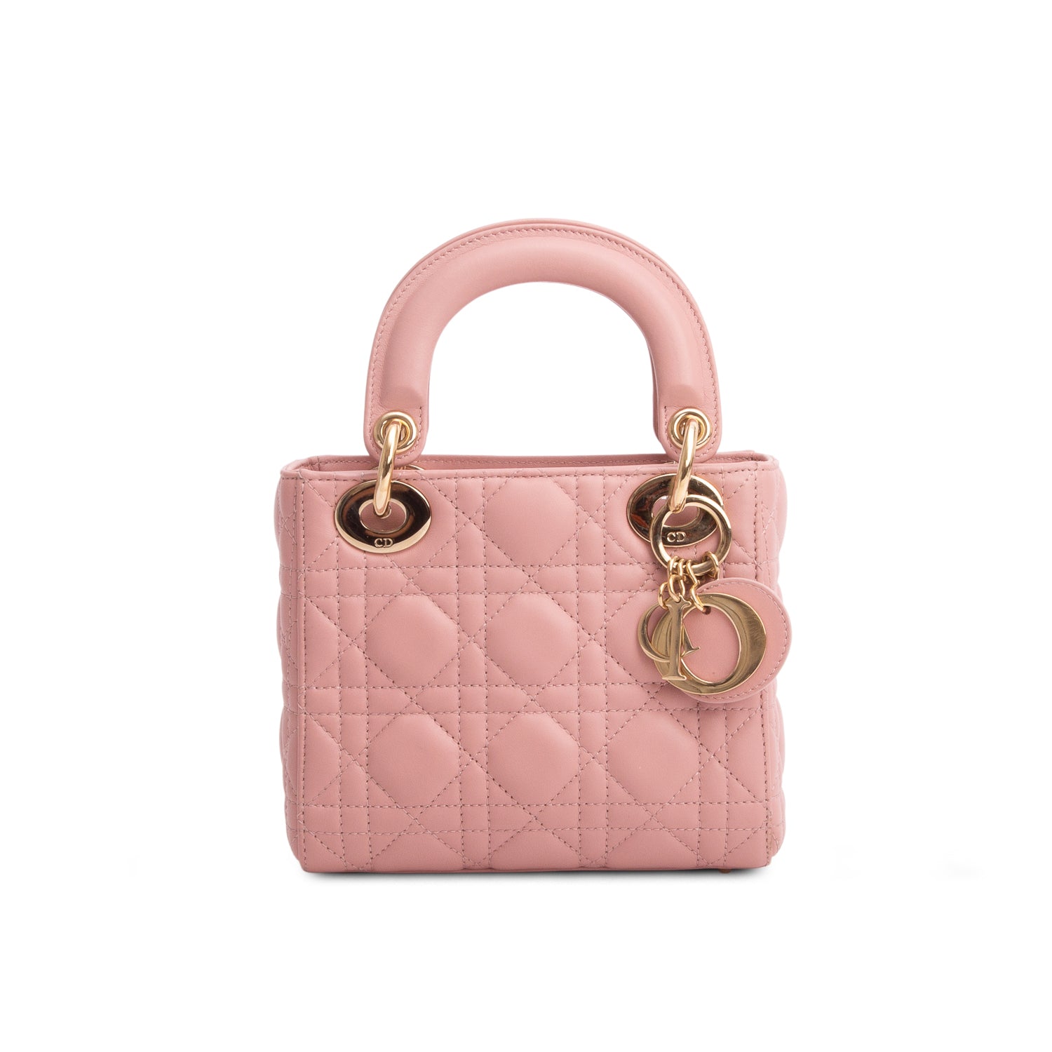 Christian Dior 2022 Pink Lambskin Cannage Mini Lady Dior Bag w/ Box, Authenticity Card & Strap