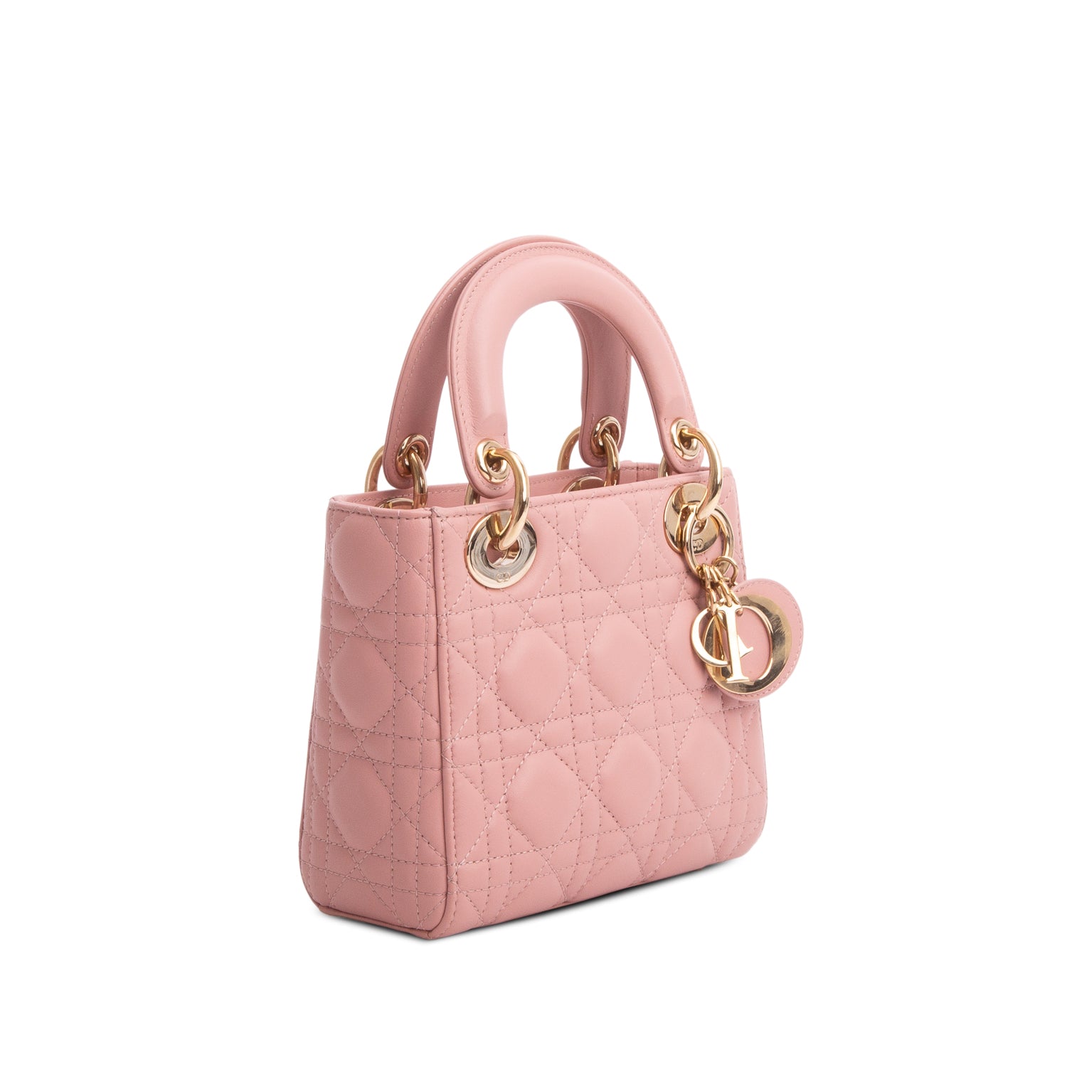 Christian Dior 2022 Pink Lambskin Cannage Mini Lady Dior Bag w/ Box, Authenticity Card & Strap