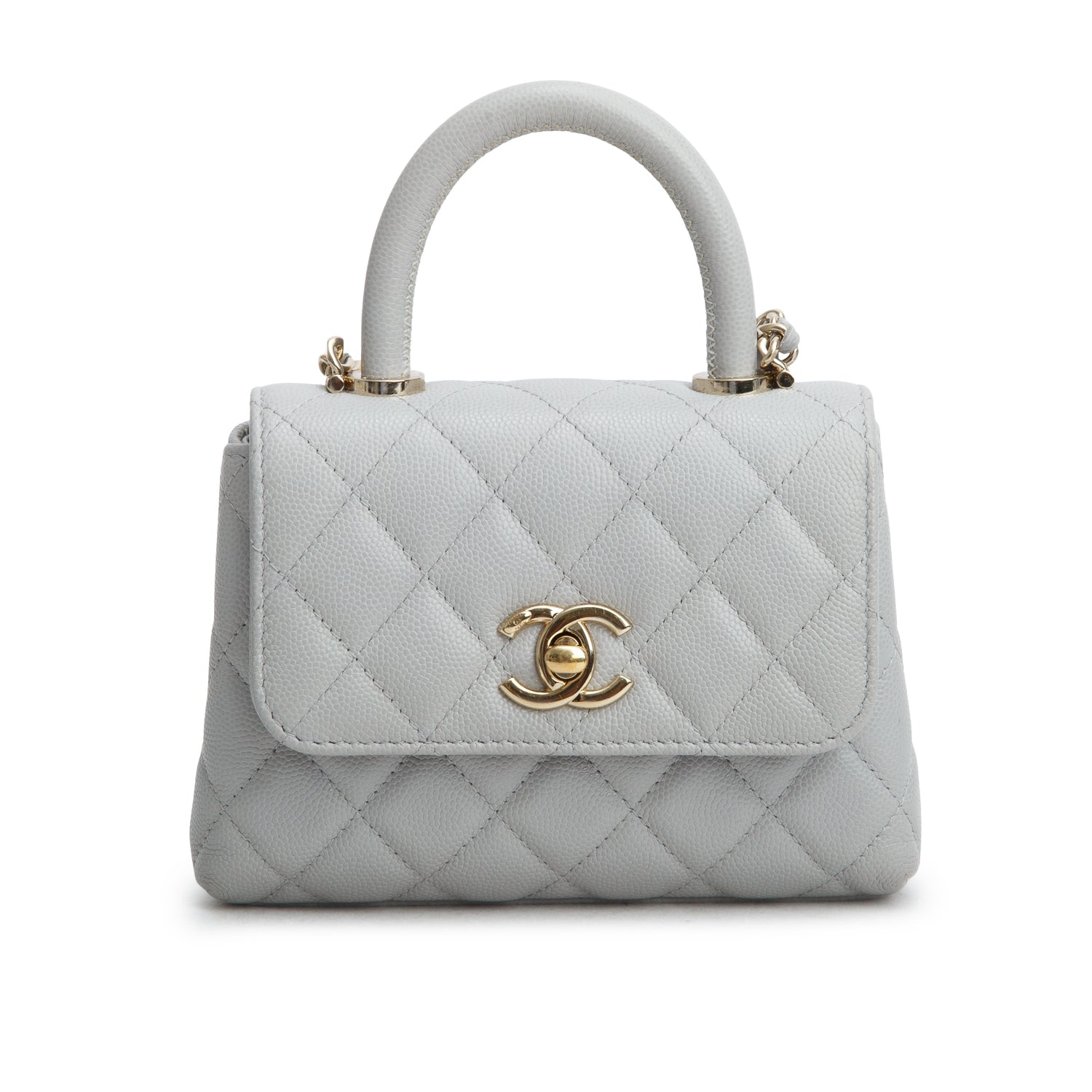 Chanel Grey Caviar Quilted Nano Coco Handle Clutch w/ Box