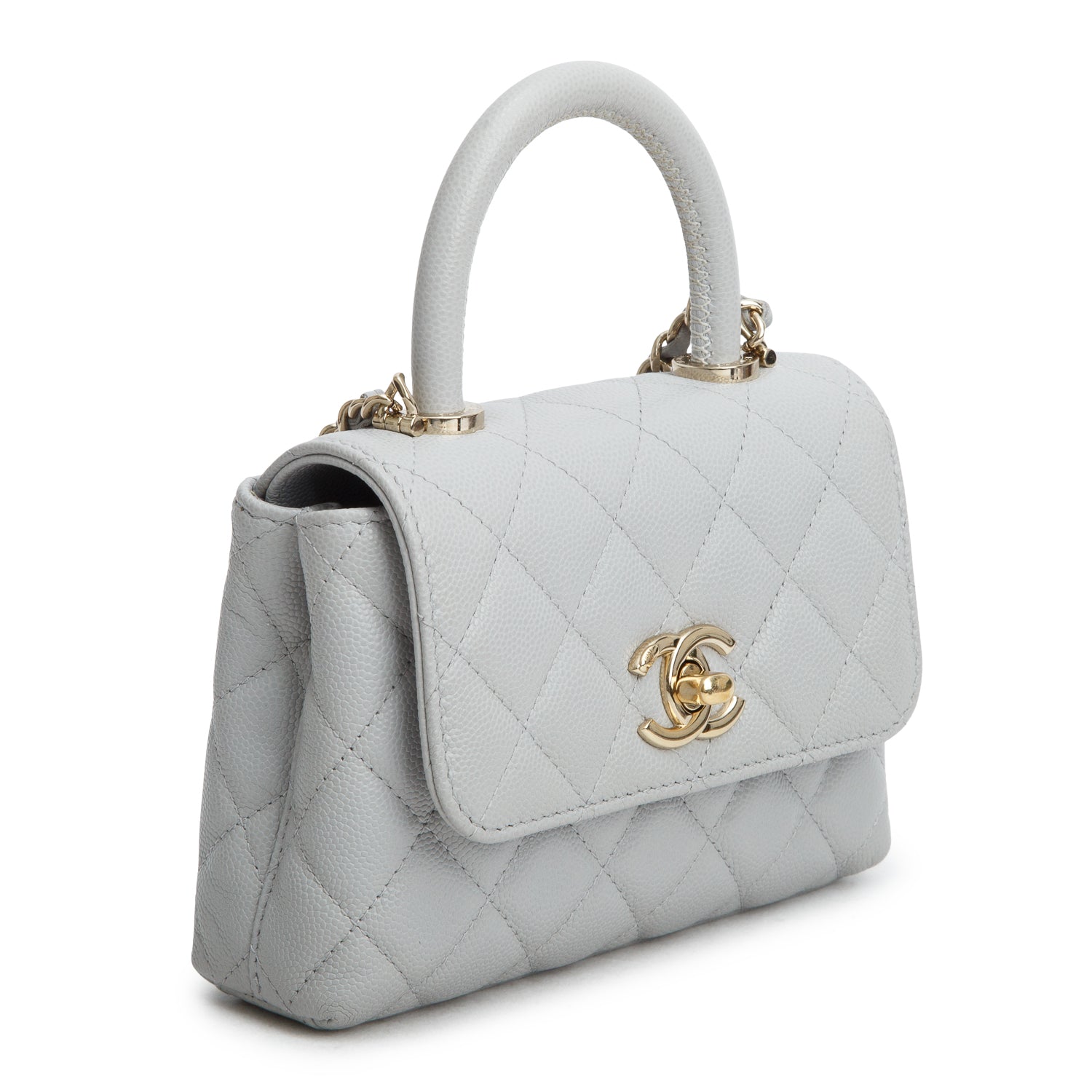 Chanel Grey Caviar Quilted Nano Coco Handle Clutch w/ Box