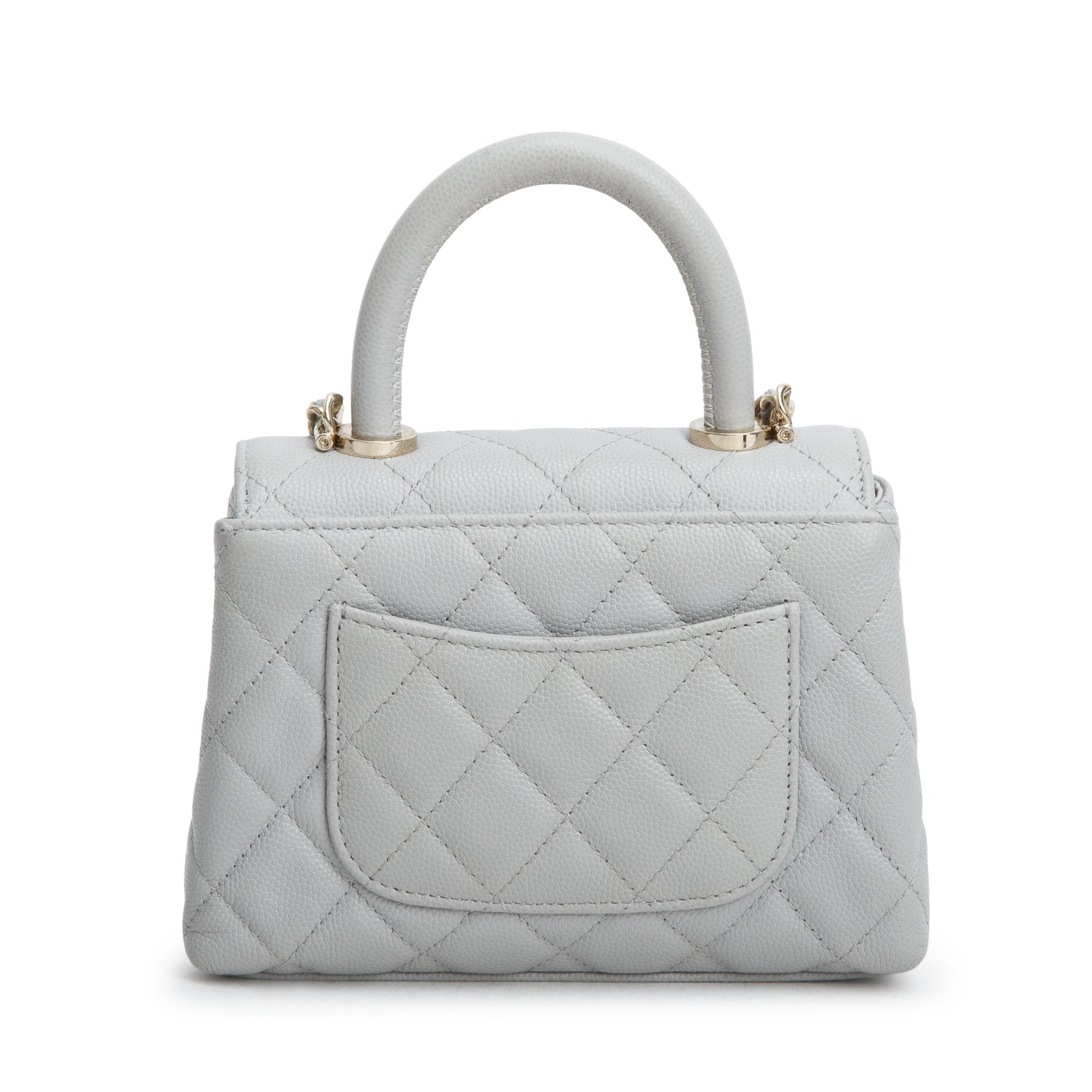Chanel Grey Caviar Quilted Nano Coco Handle Clutch w/ Box