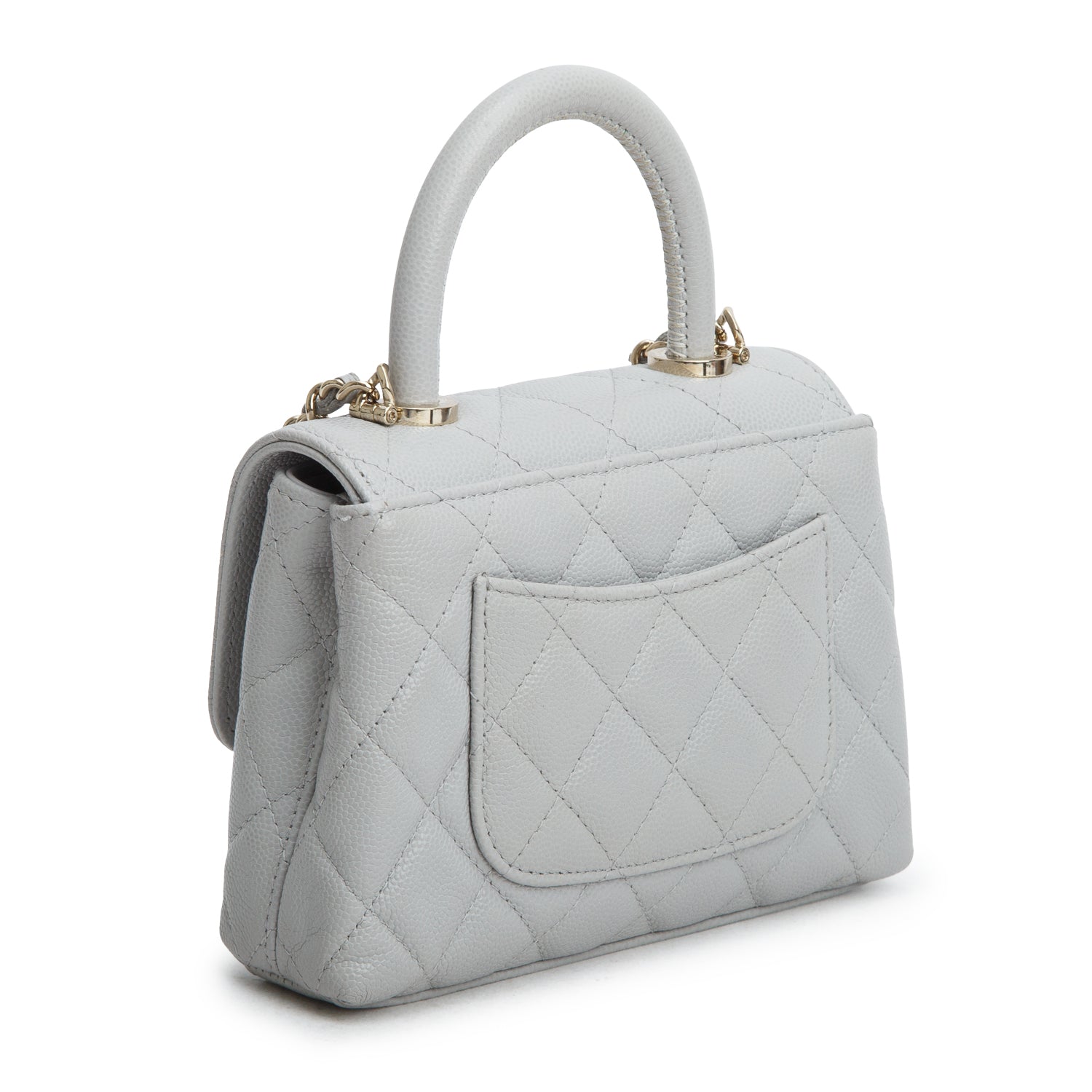 Chanel Grey Caviar Quilted Nano Coco Handle Clutch w/ Box