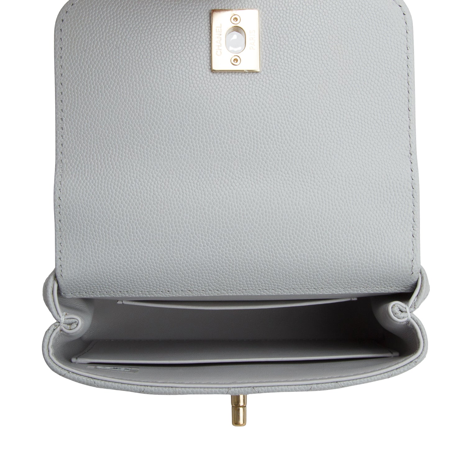 Chanel Grey Caviar Quilted Nano Coco Handle Clutch w/ Box