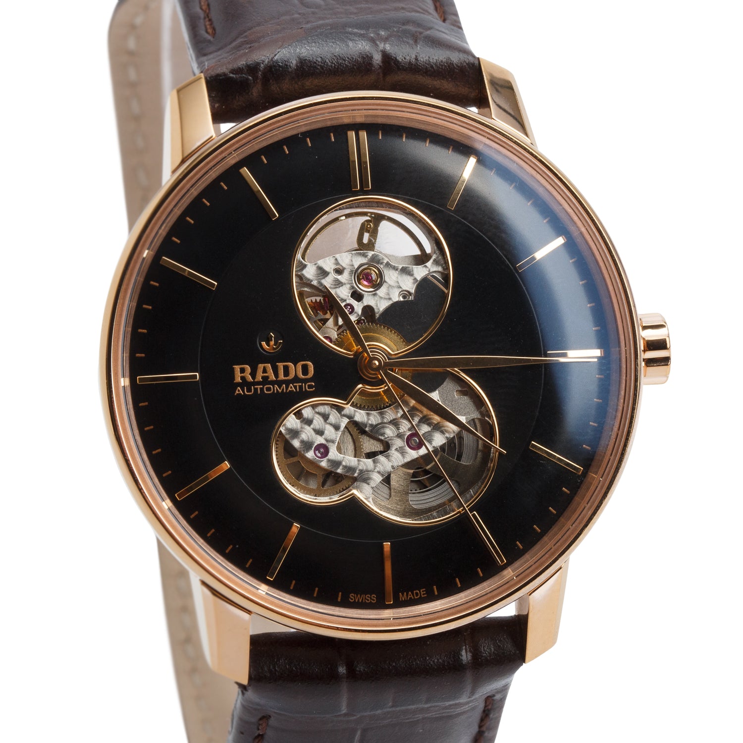Rado 2024 Rose Gold PVD Stainless Steel Coupole Open Heart 41 MM Automatic Watch Black Dial w/ Box & Papers