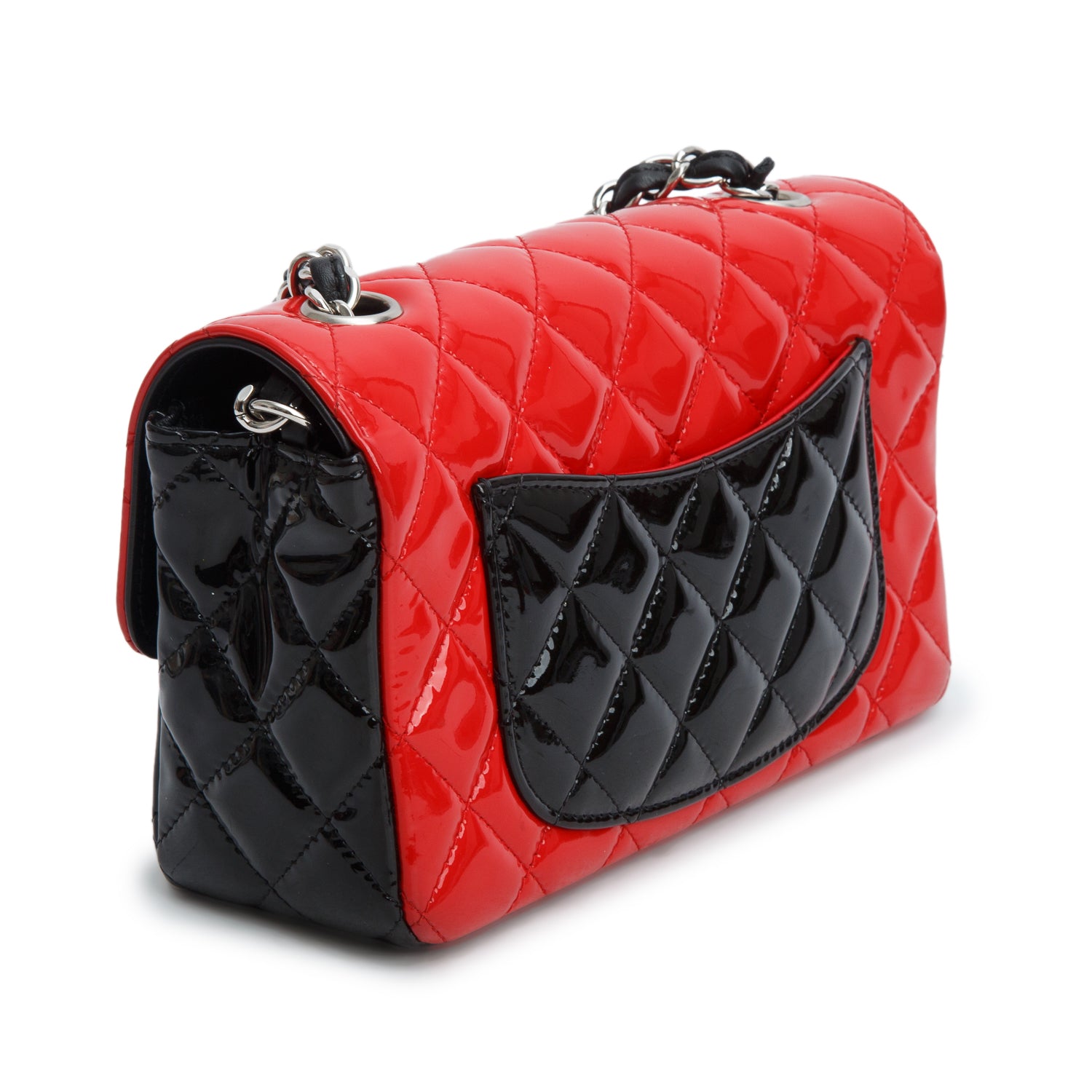 Chanel Red/Black Patent Calfskin Quilted Mini Rectangular Flap w/ Authenticity Card