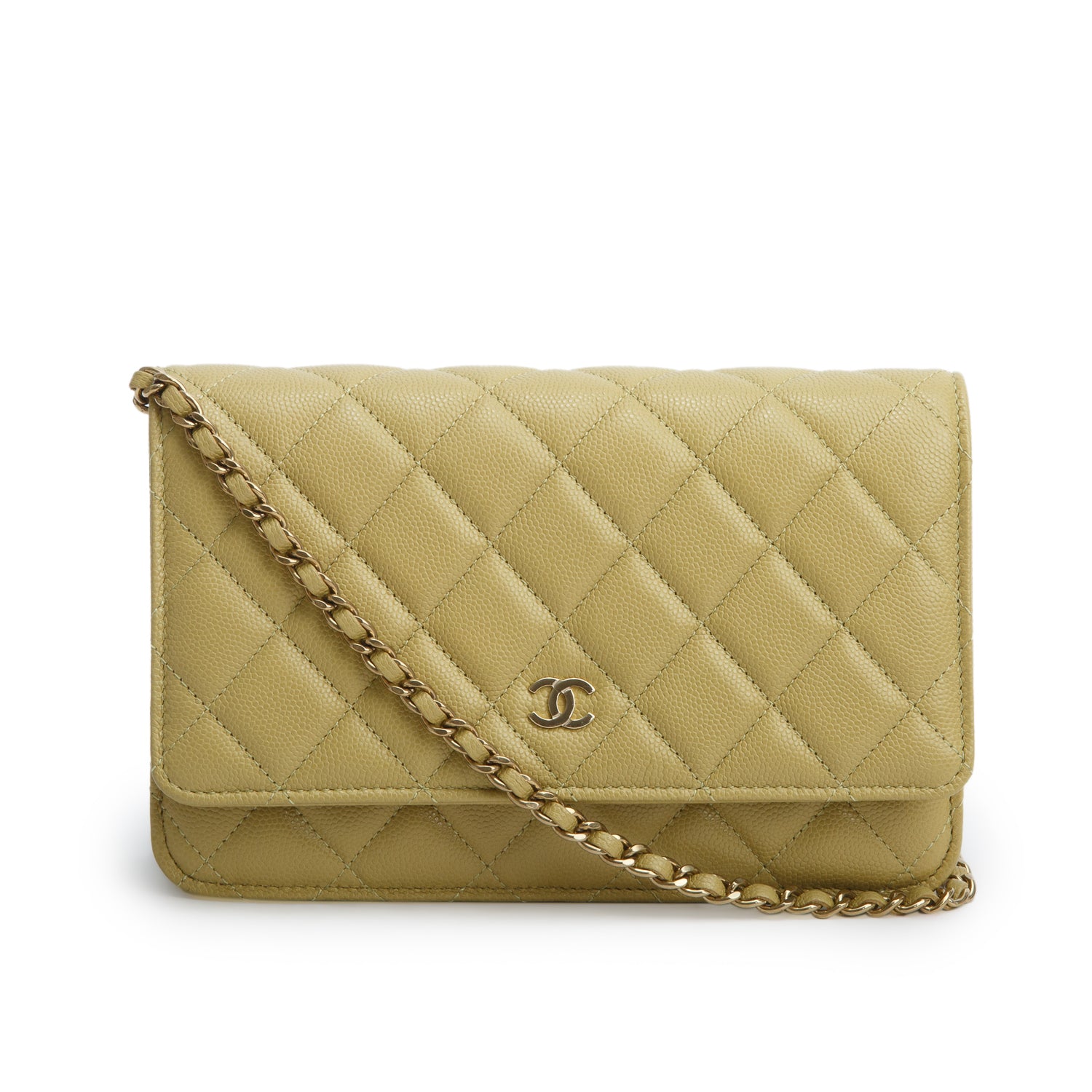 Chanel Green Caviar Quilted Classic Wallet on Chain