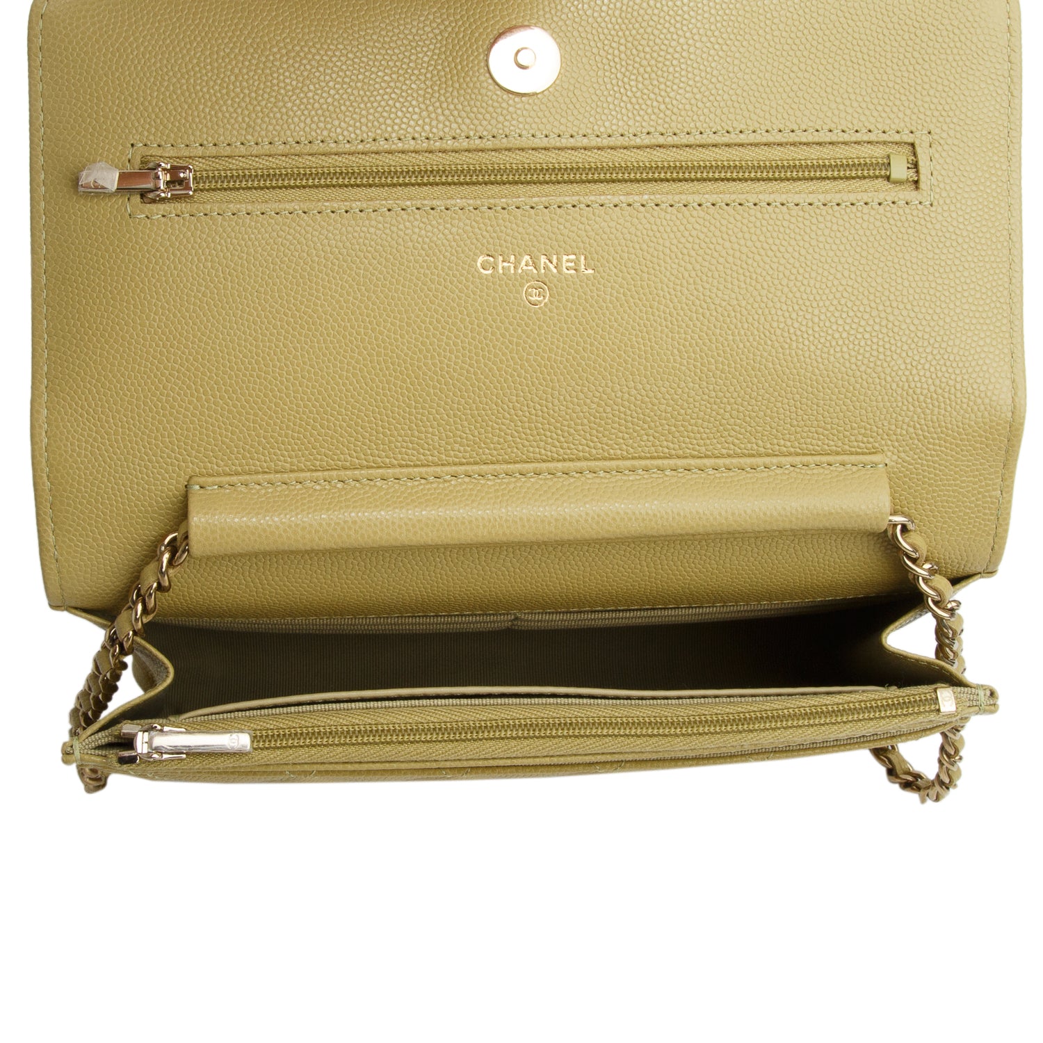 Chanel Green Caviar Quilted Classic Wallet on Chain
