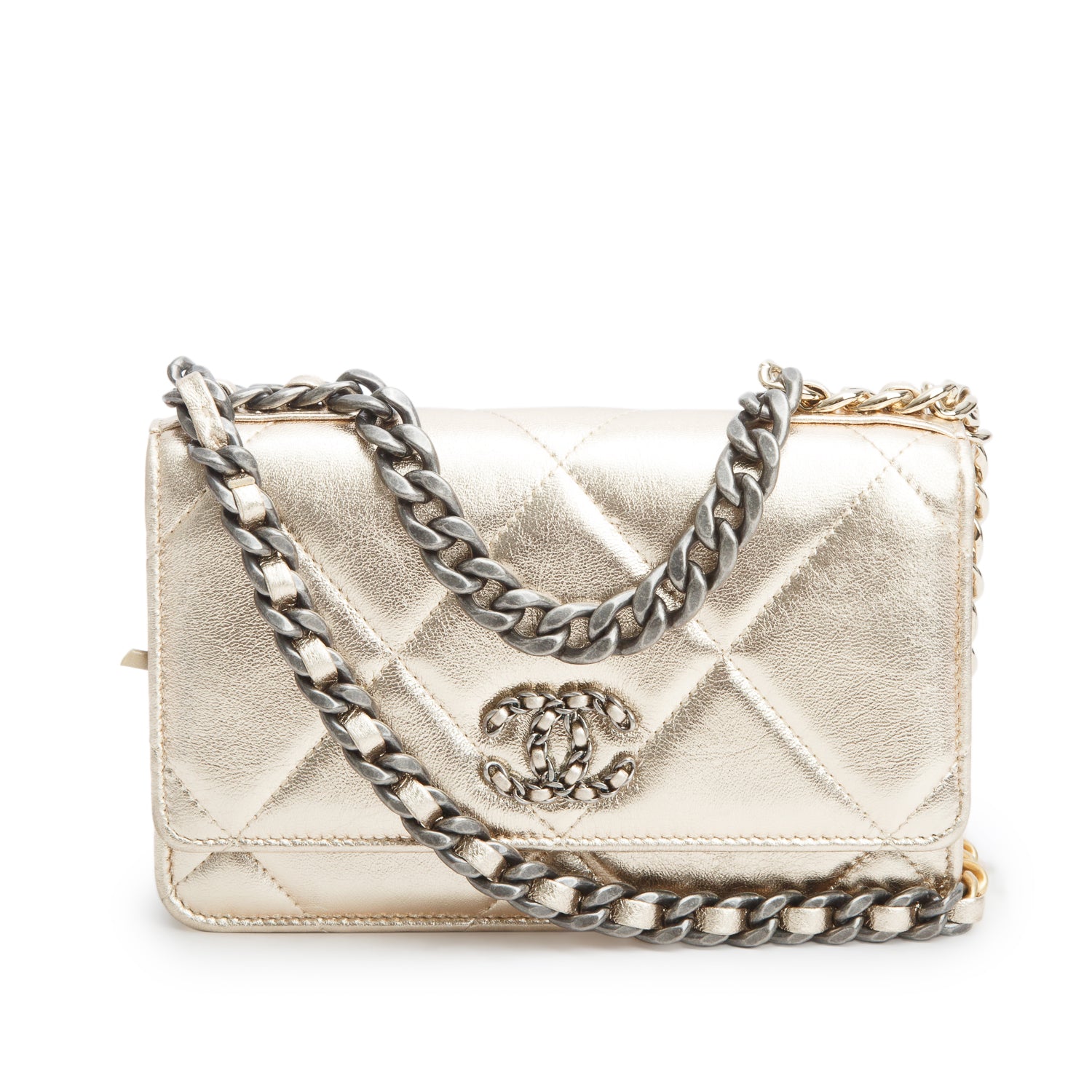 Chanel Gold Lambskin Leather 19 Wallet On Chain