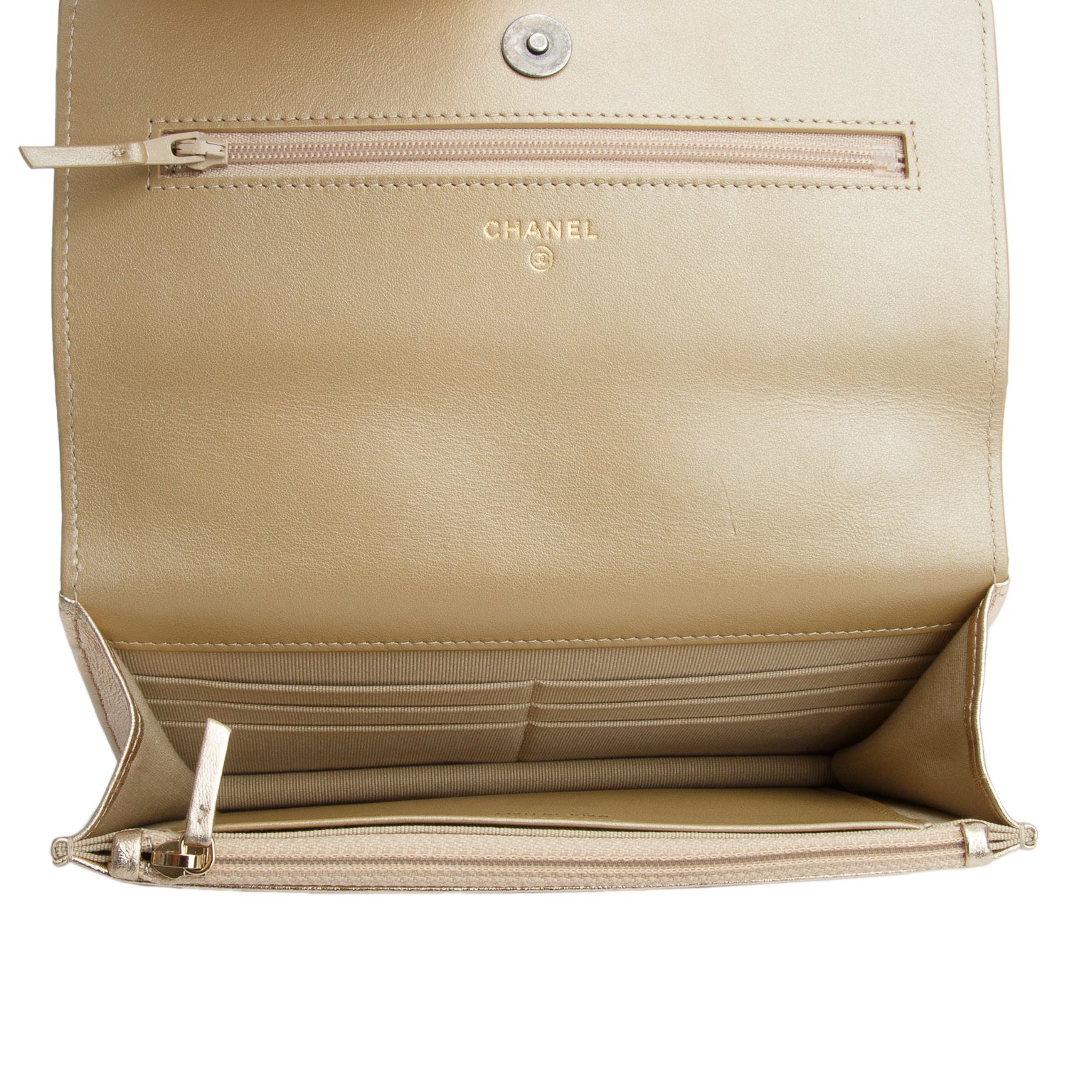 Chanel Gold Lambskin Leather 19 Wallet On Chain