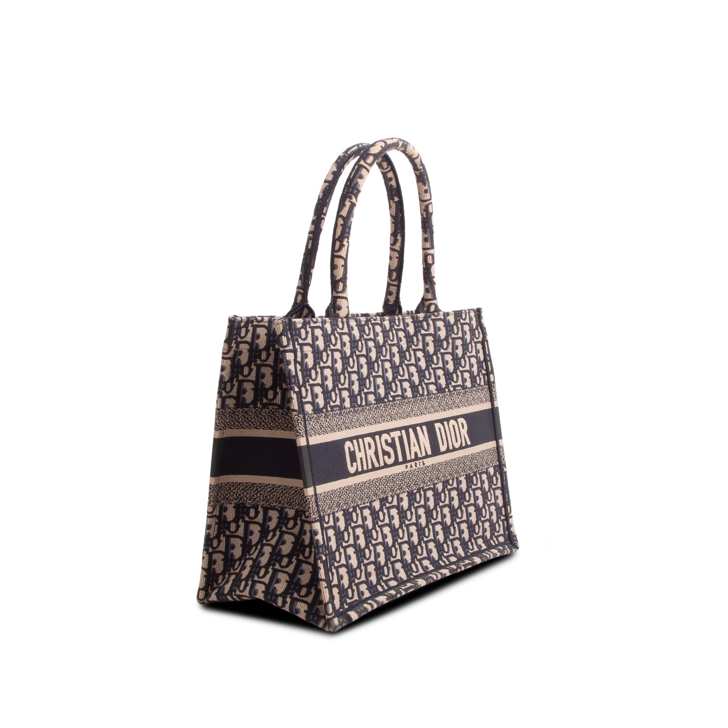 Christian Dior 2022 Ecru and Blue Oblique Embroidery Medium Book Tote w/ Box