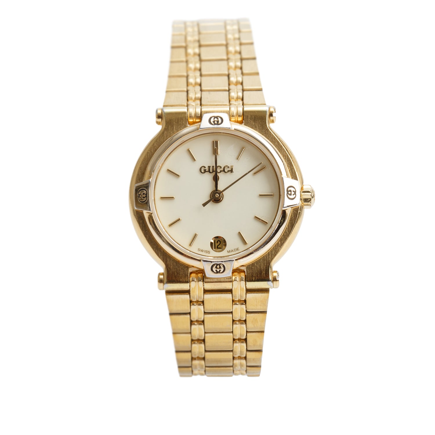 Gucci Gold-Plated Stainless Steel 9200 Series 25 MM Quartz Watch White Dial