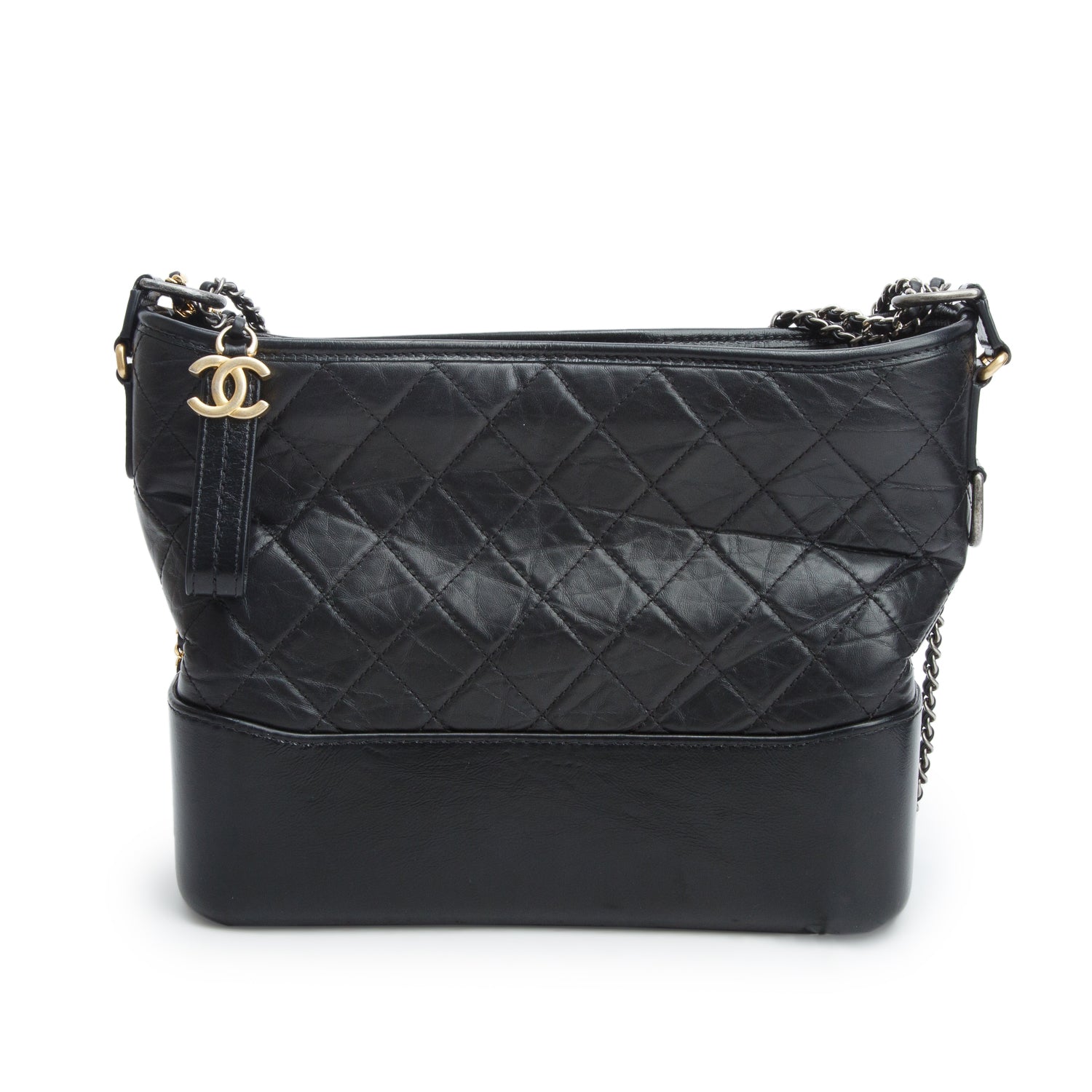 Chanel Black Aged Calfskin Leather Medium Gabrielle Hobo w/ Authenticity Card