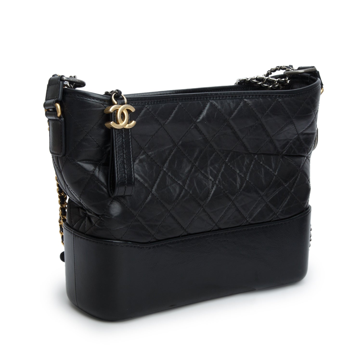 Chanel Black Aged Calfskin Leather Medium Gabrielle Hobo w/ Authenticity Card
