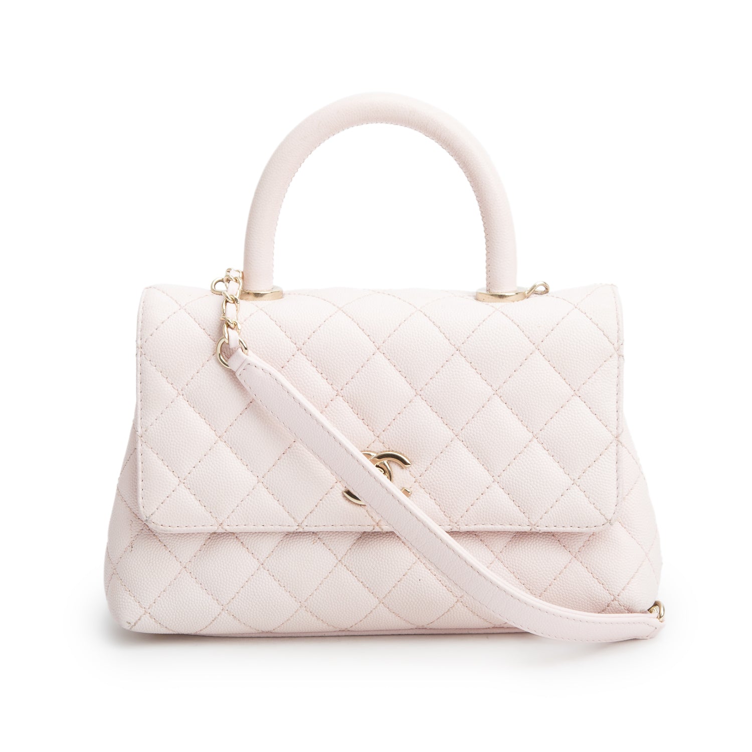 Chanel Pink Caviar Quilted Mini Coco Top Handle Flap Bag