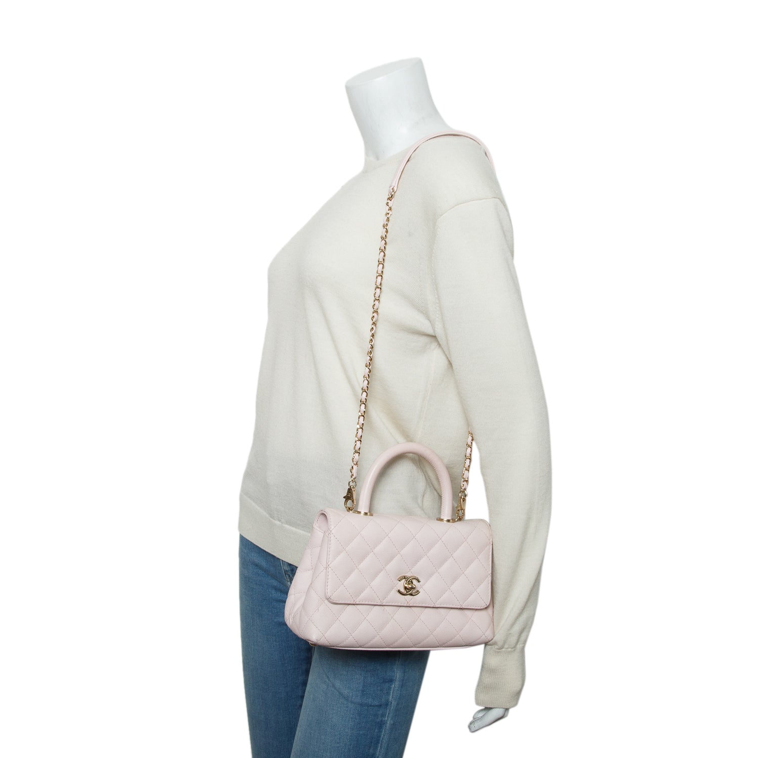 Chanel Pink Caviar Quilted Mini Coco Top Handle Flap Bag