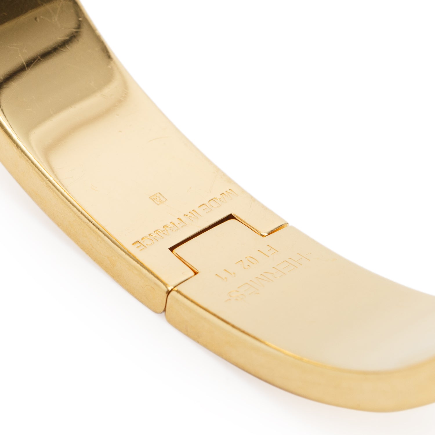 Hermes Gold Plated White Enamel 12 MM Clic H Bracelet w/ Box