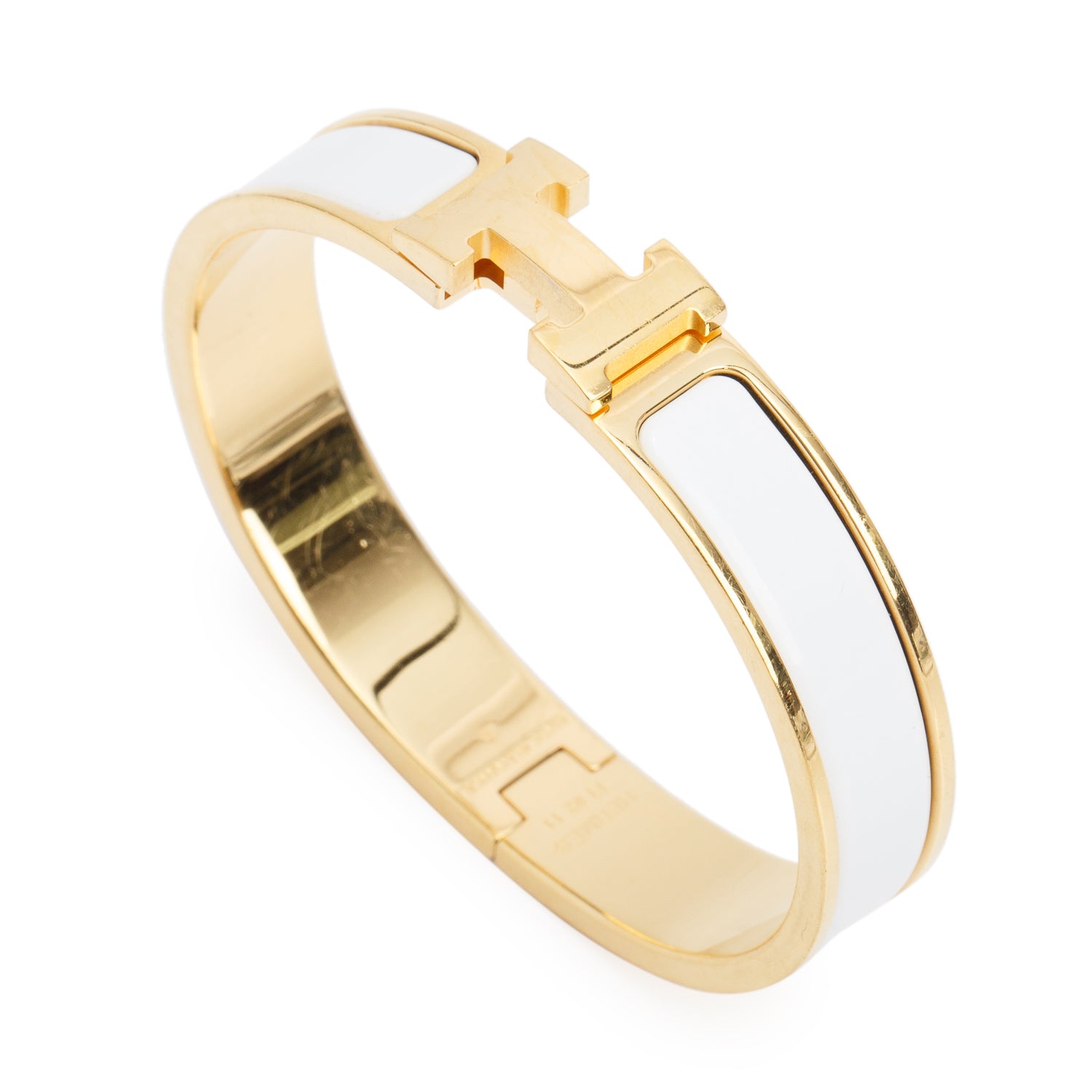 Hermes Gold Plated White Enamel 12 MM Clic H Bracelet w/ Box