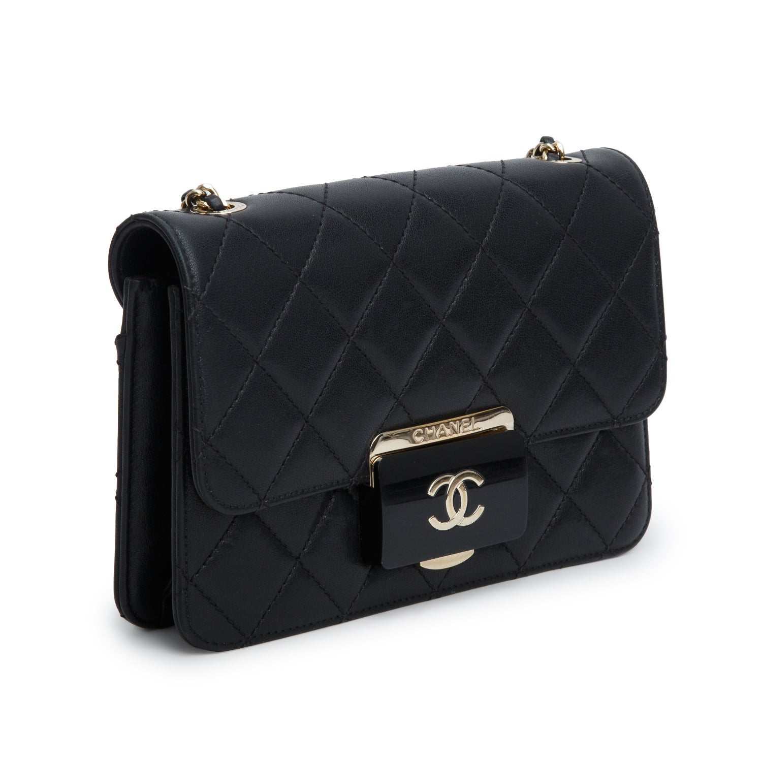 Chanel Black Sheepskin Quilted Mini Beauty Lock Flap w/ Authenticity Card