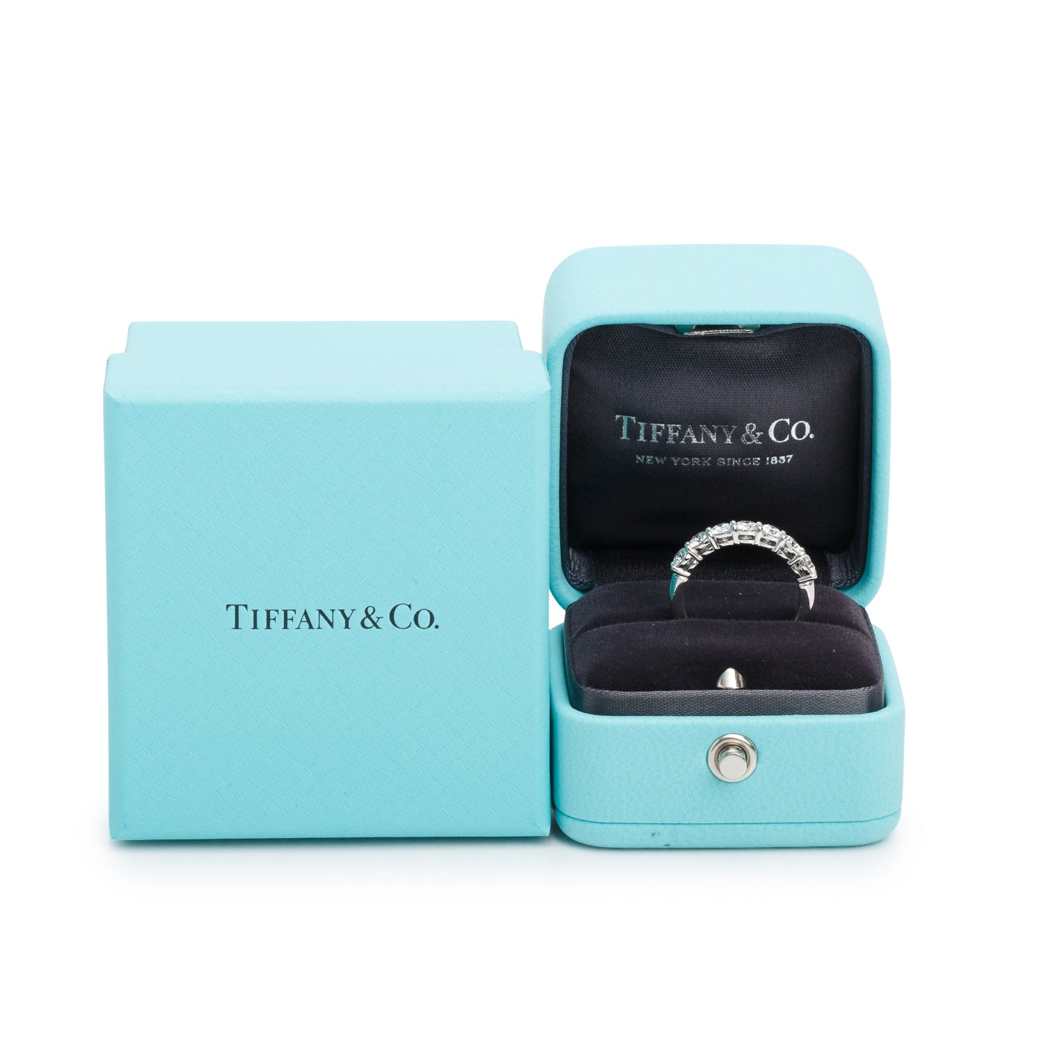 Tiffany & Co. Platinum Half Eternity Diamond Forever 3.5 MM Band Ring, Size 5 w/ Box