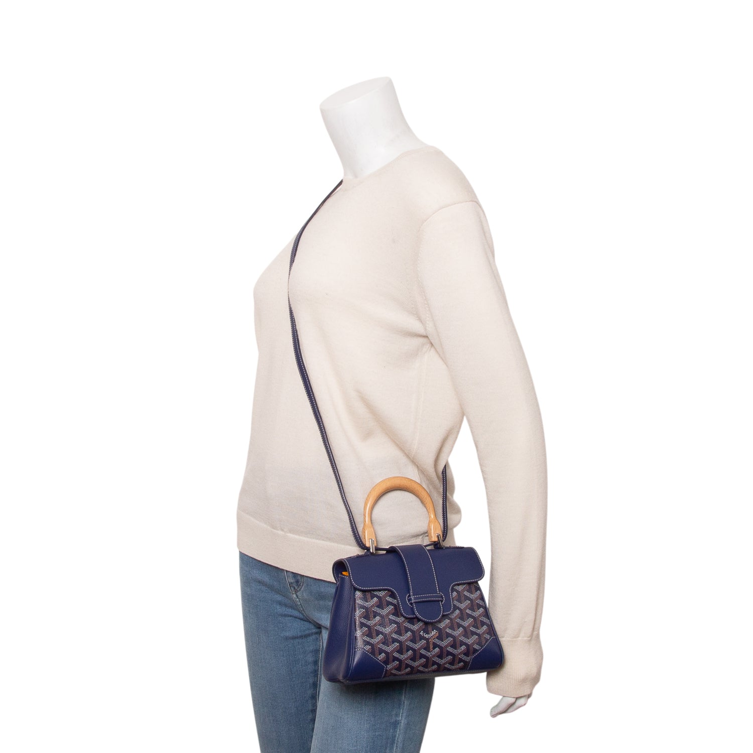 Goyard Blue Leather & Goyardine Canvas Saigon Souple Mini Bag w/ Strap