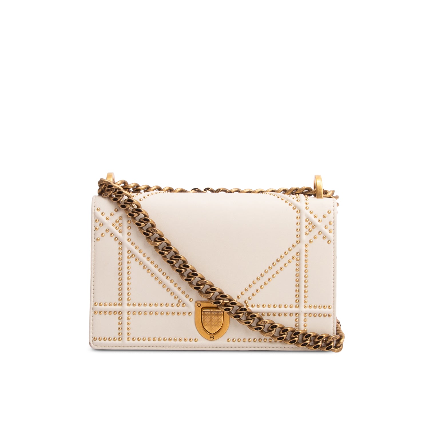 Christian Dior White Calfskin Studded Small Diorama w/ Authenticity Card