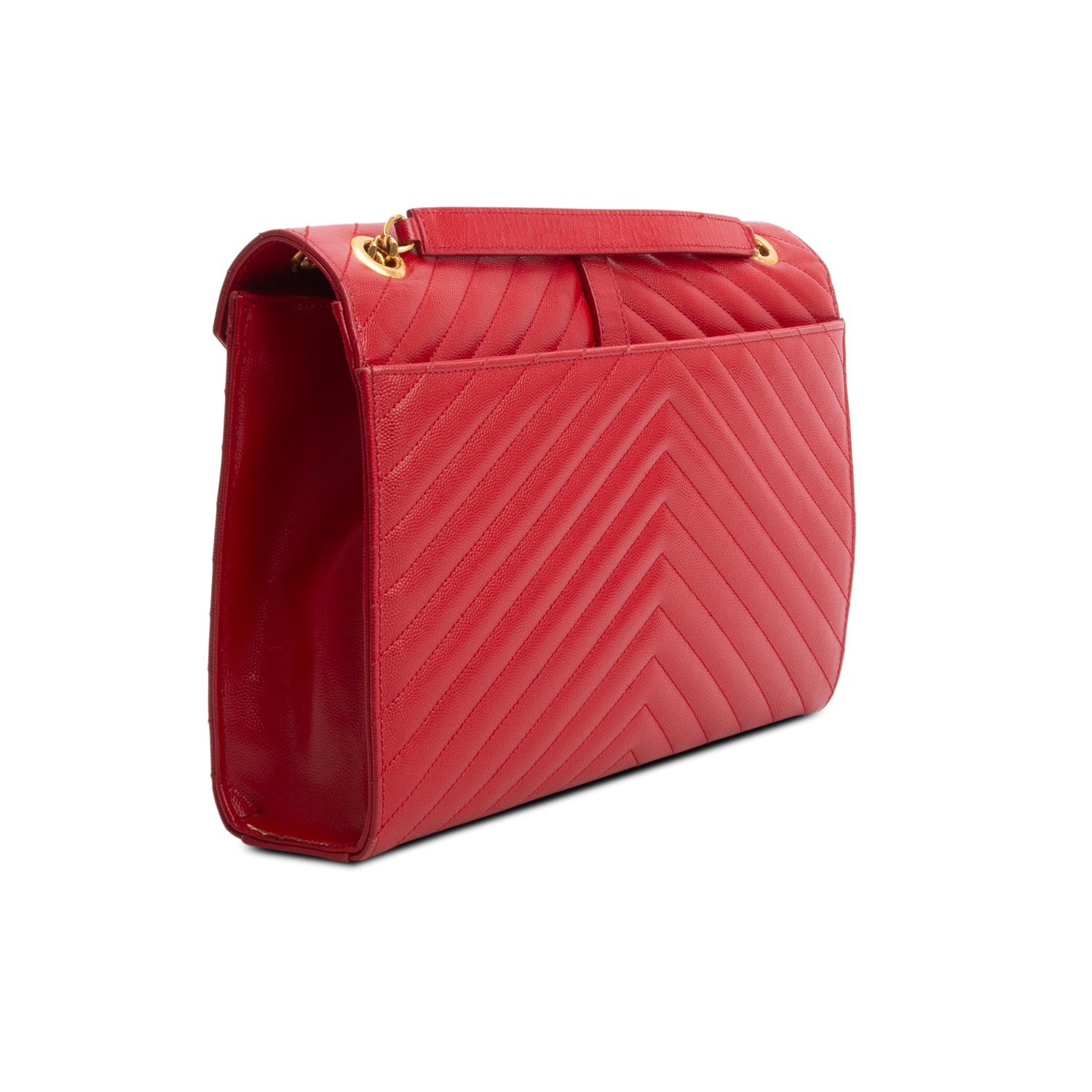 Saint Laurent Red Quilted Grain De Poudre Leather Large Envelope Chain Bag