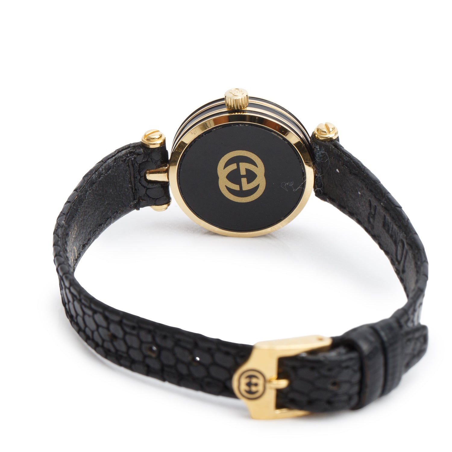 Gucci Gold Plated Stainless Steel Stack 22 MM Quartz Watch Black Dial