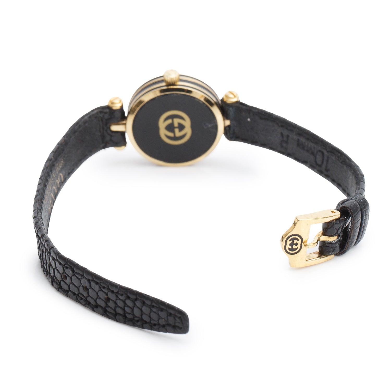 Gucci Gold Plated Stainless Steel Stack 22 MM Quartz Watch Black Dial