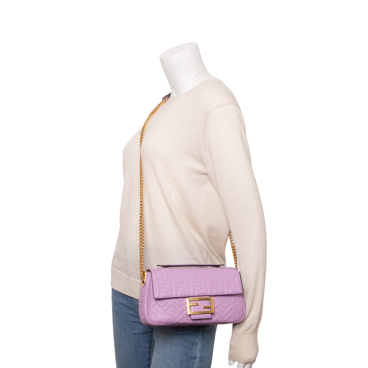 Fendi Purple Nappa FF Embossed Small Midi Chain Baguette