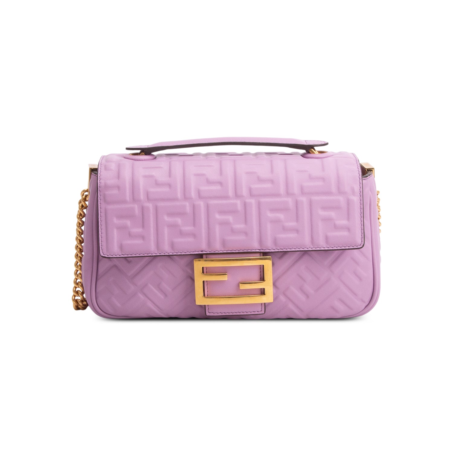 Fendi Purple Nappa FF Embossed Small Midi Chain Baguette