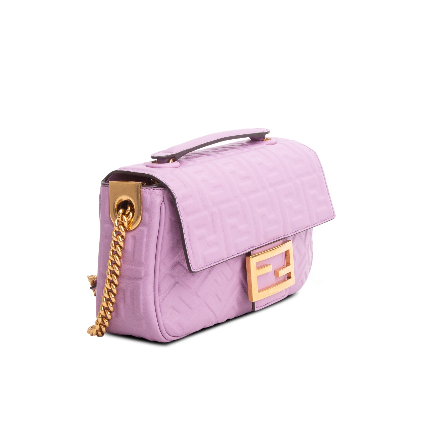 Fendi Purple Nappa FF Embossed Small Midi Chain Baguette